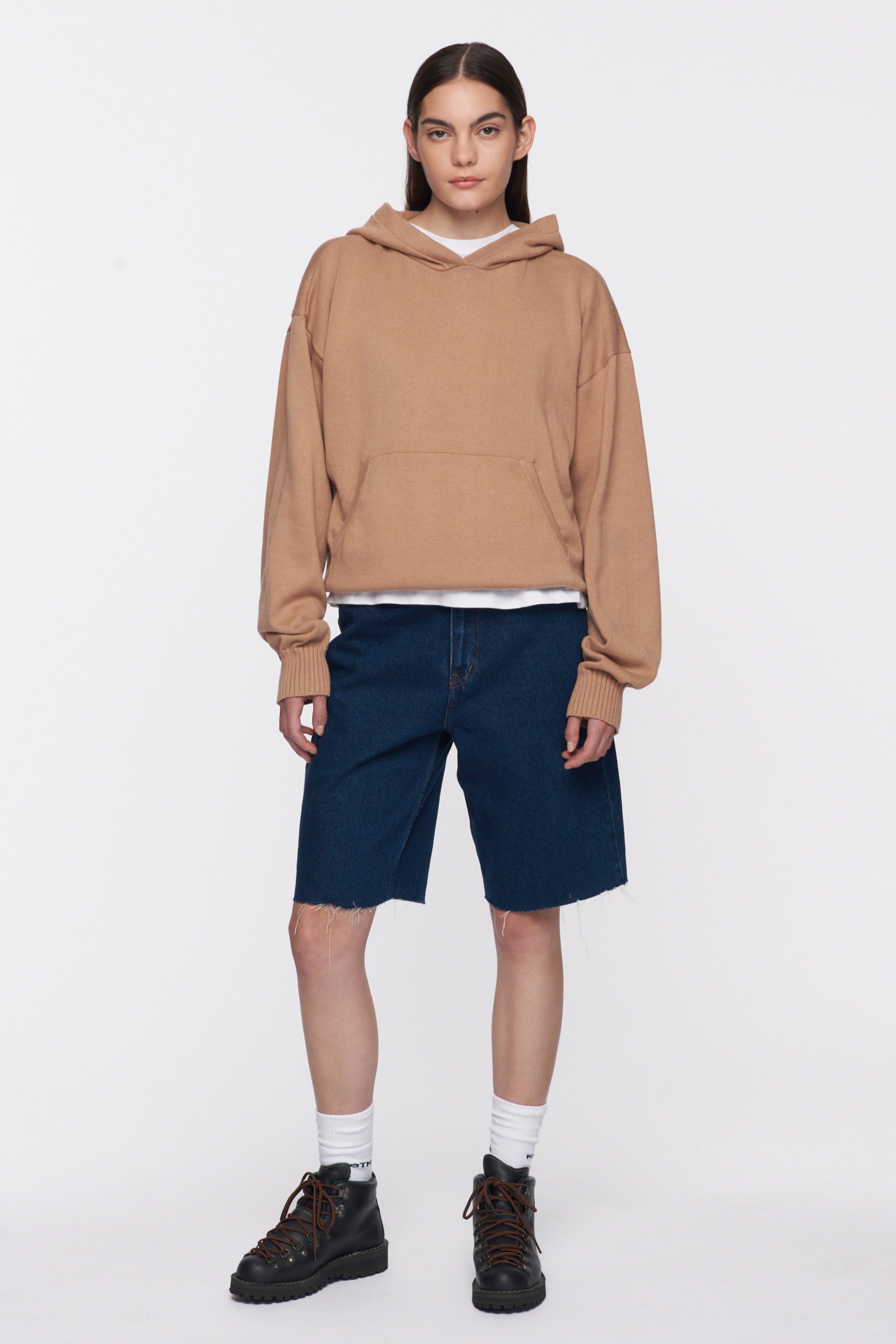 Unisex Fine Knit Hoodie in Light Sienna sold by Kotn