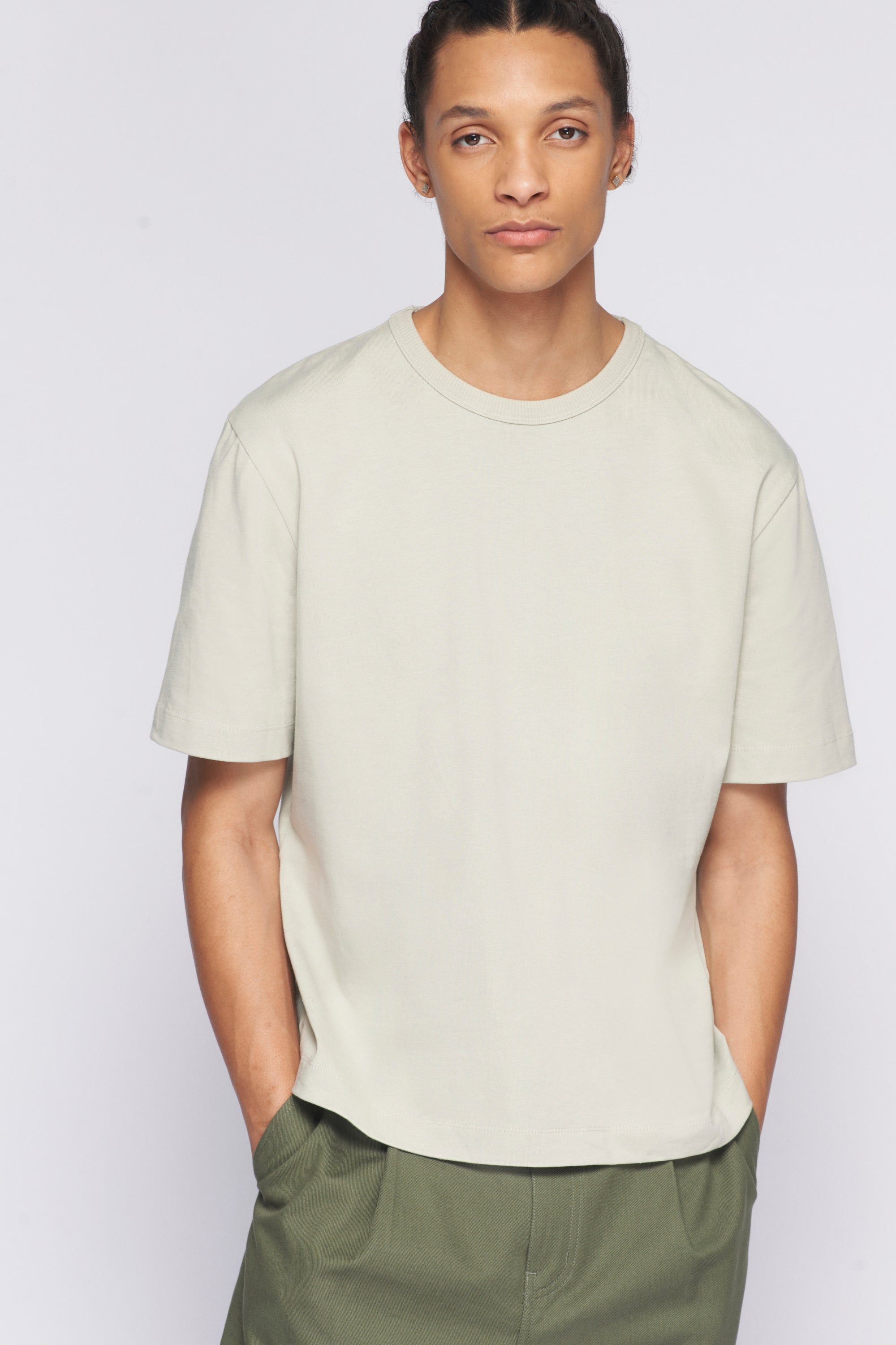 Unisex Heavyweight Box Crew in Moss Grey sold by Kotn product image thumbnail 3