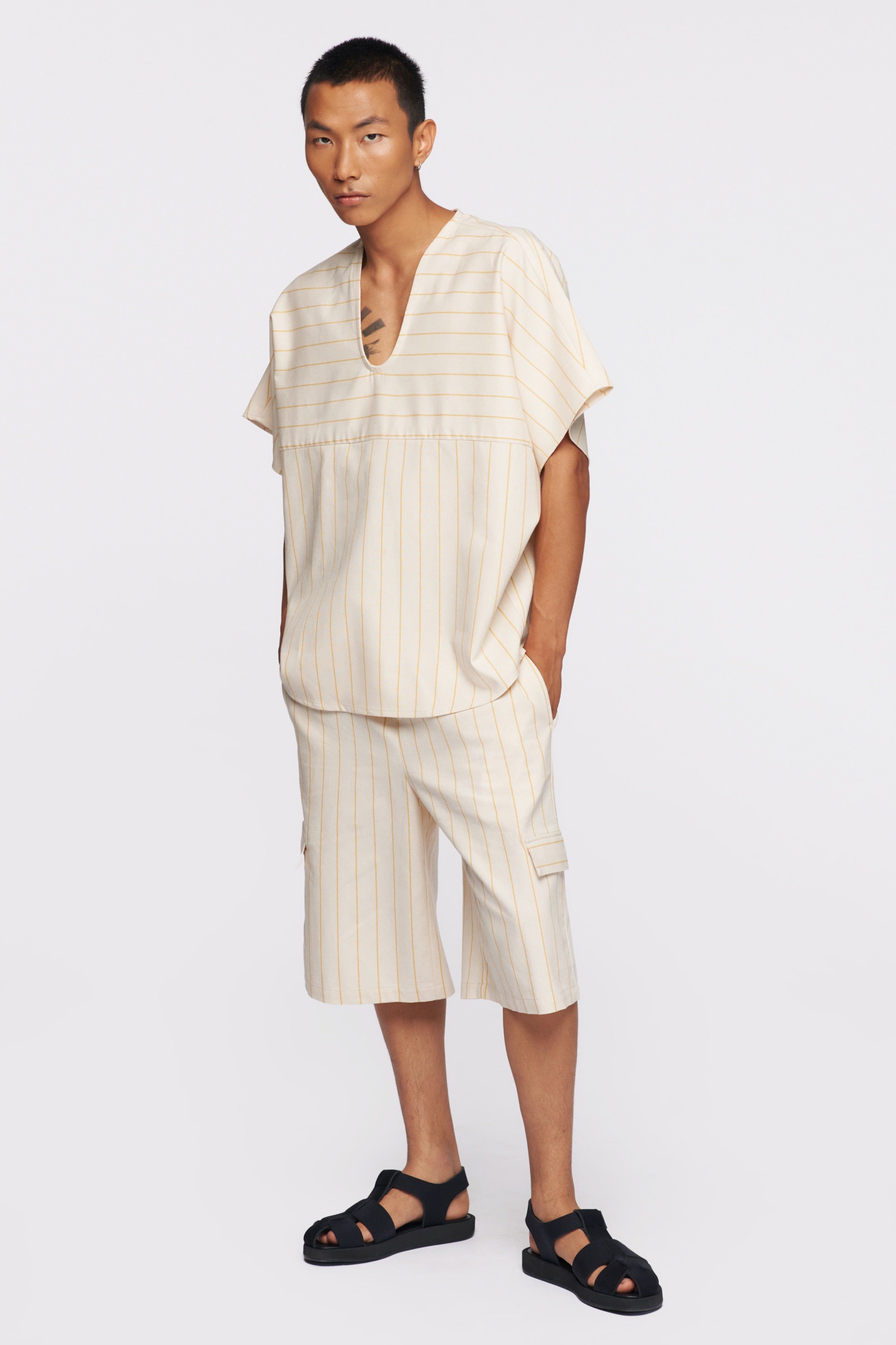 Unisex Woven Top in Autumn Stripe sold by Kotn