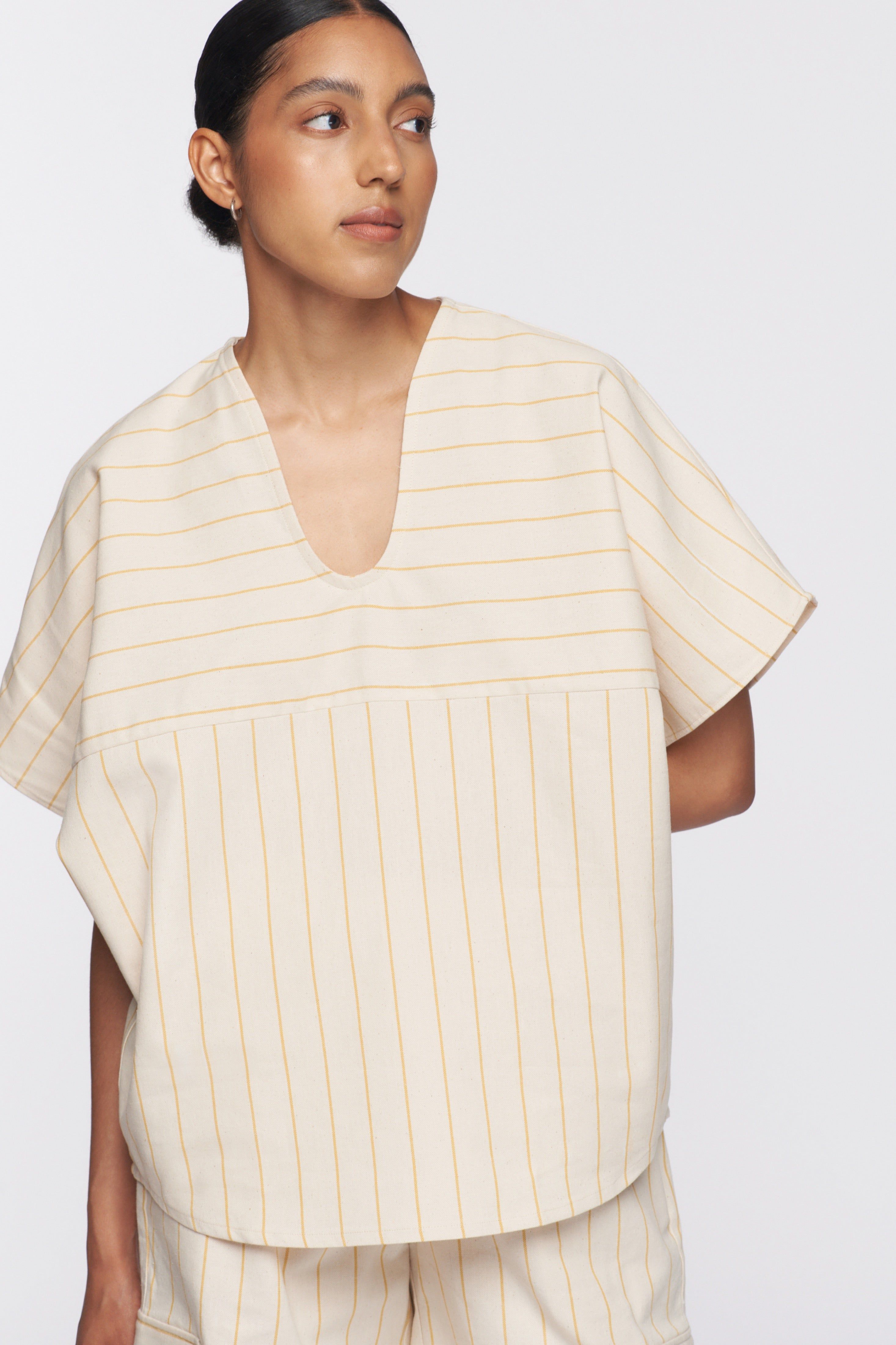 Unisex Woven Top in Autumn Stripe sold by Kotn product image thumbnail 4