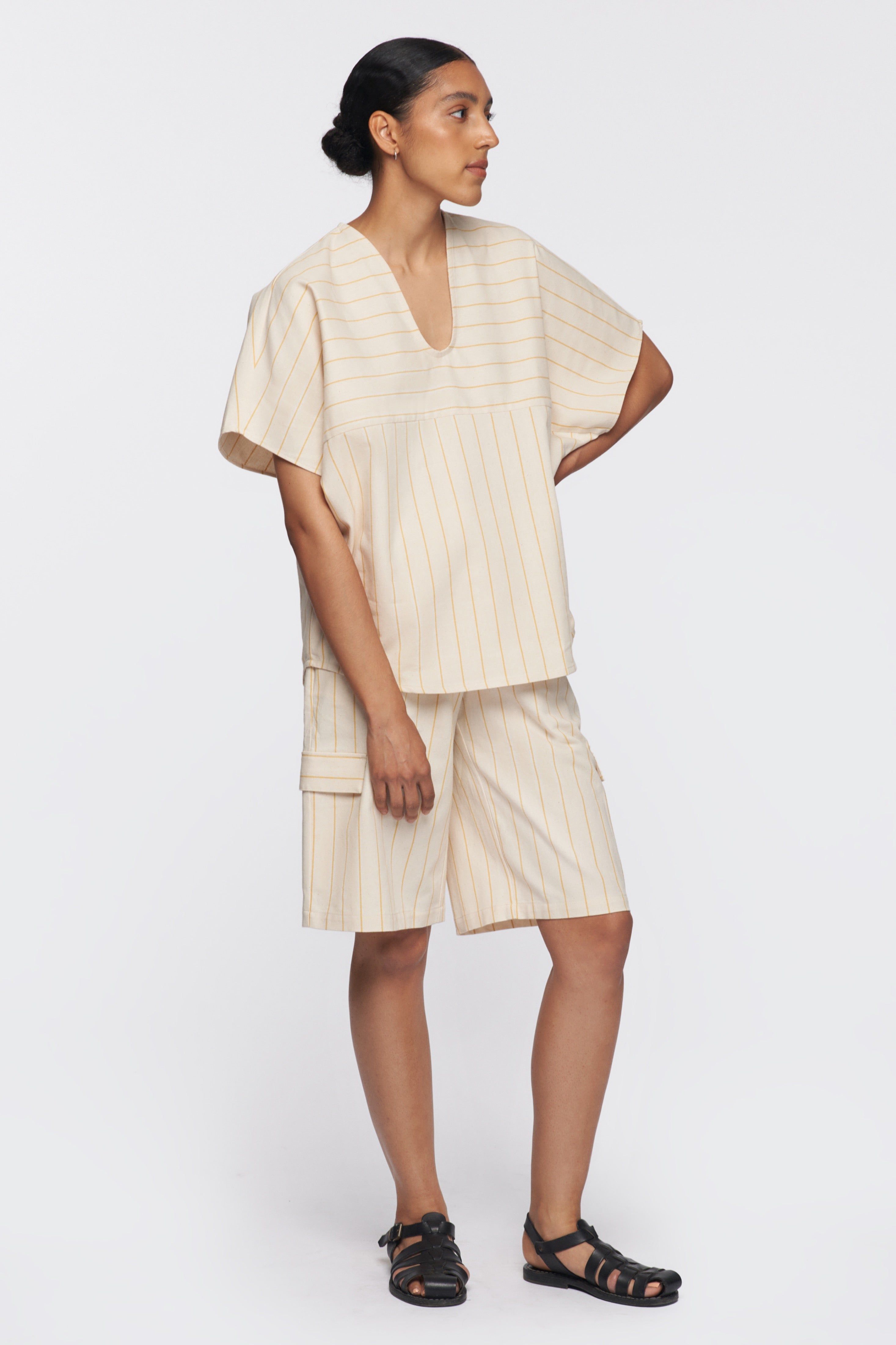 Unisex Woven Top in Autumn Stripe sold by Kotn product image thumbnail 2