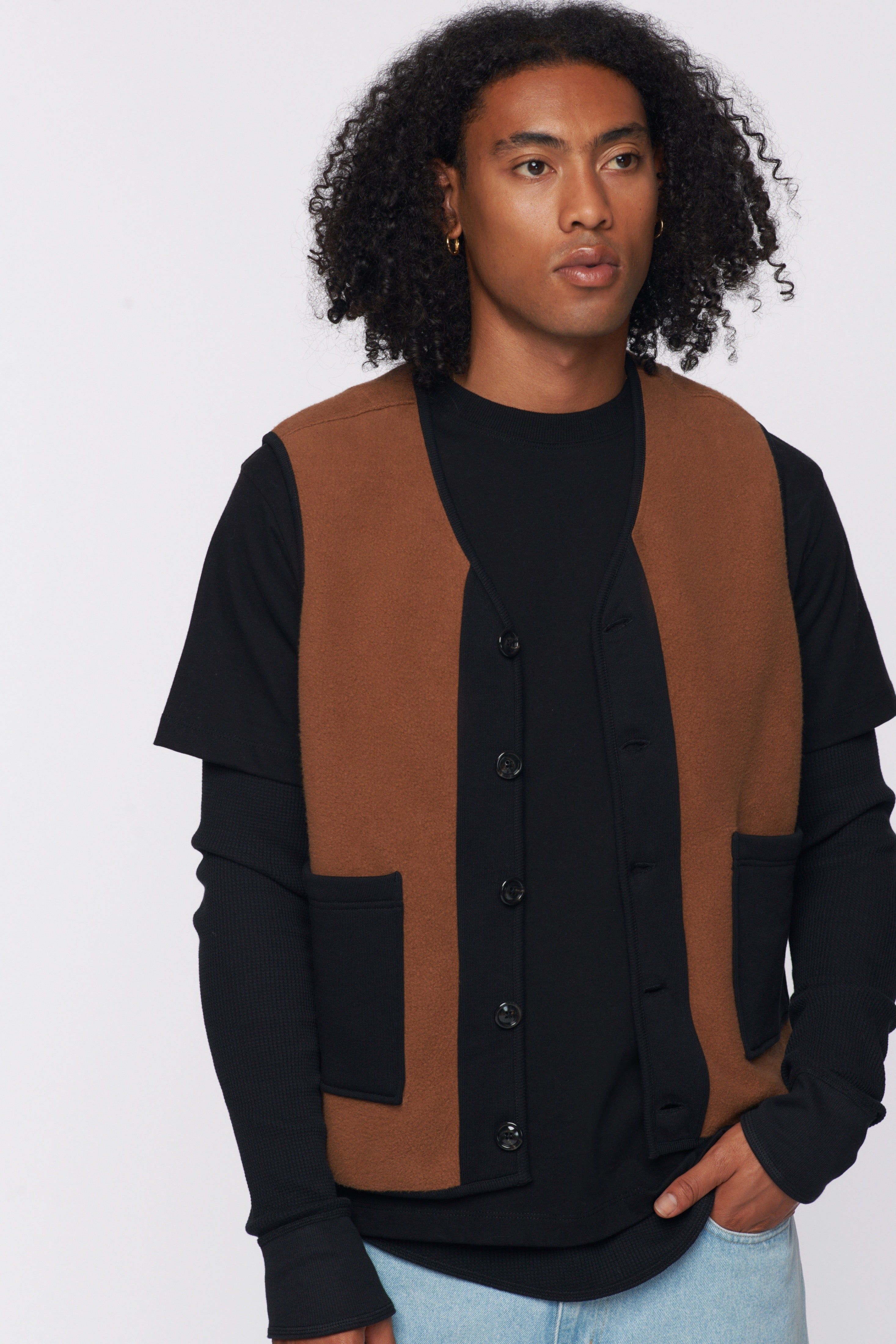 Unisex Reverse Fleece Vest in Acorn/Black sold by Kotn product image thumbnail 3