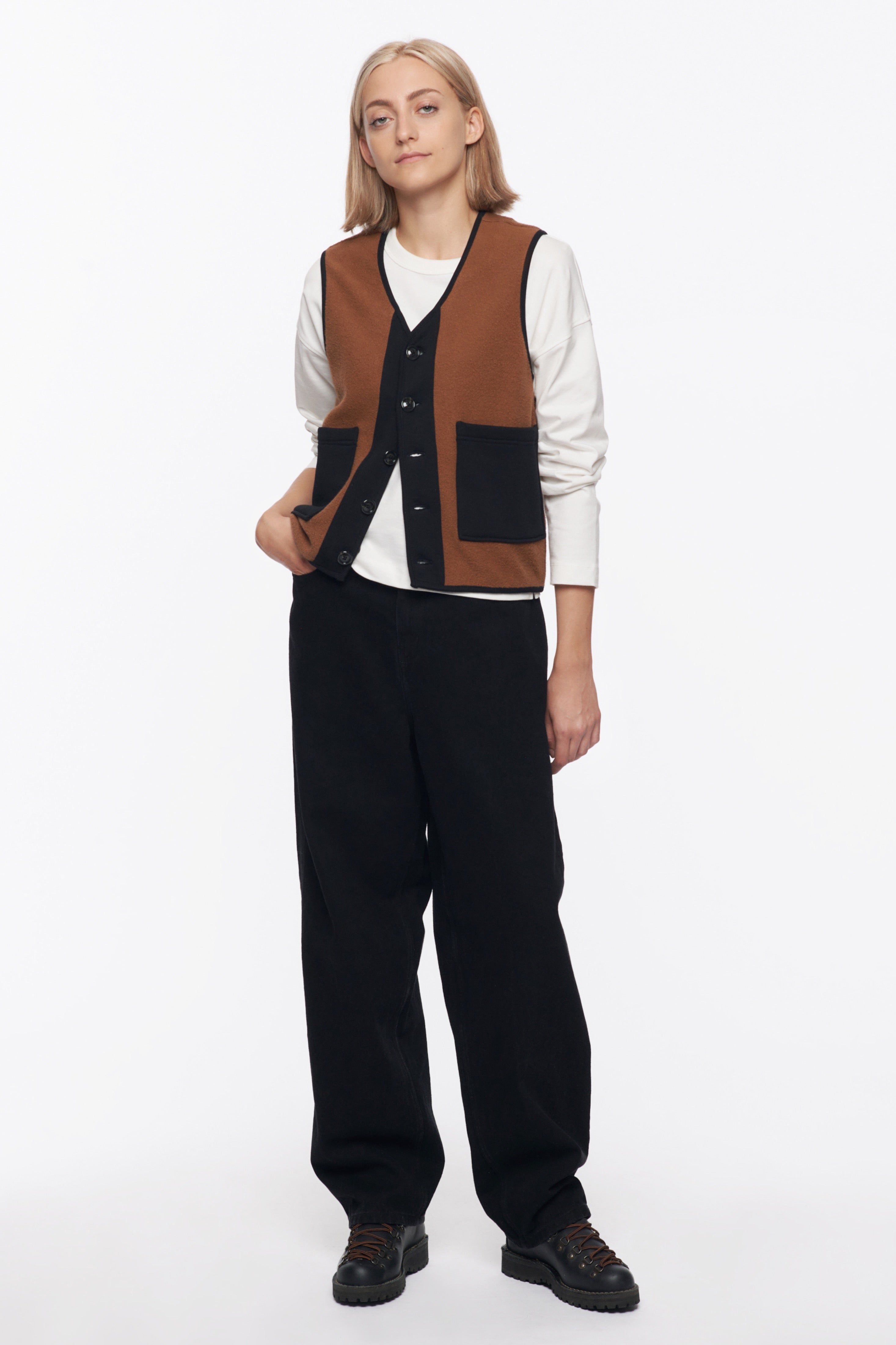 Unisex Reverse Fleece Vest in Acorn/Black sold by Kotn product image thumbnail 2