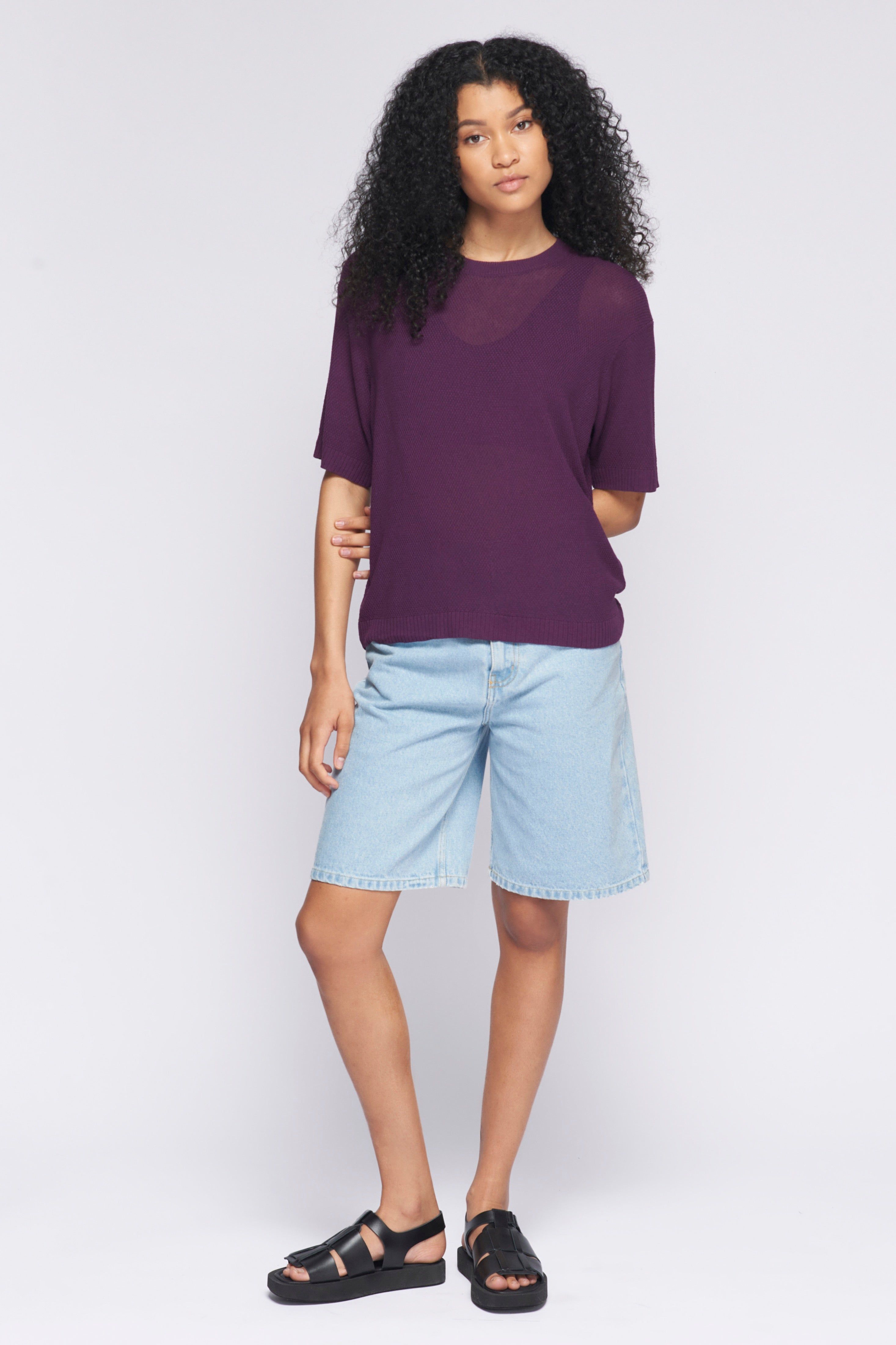 Women's Mesh Tee in Violet sold by Kotn