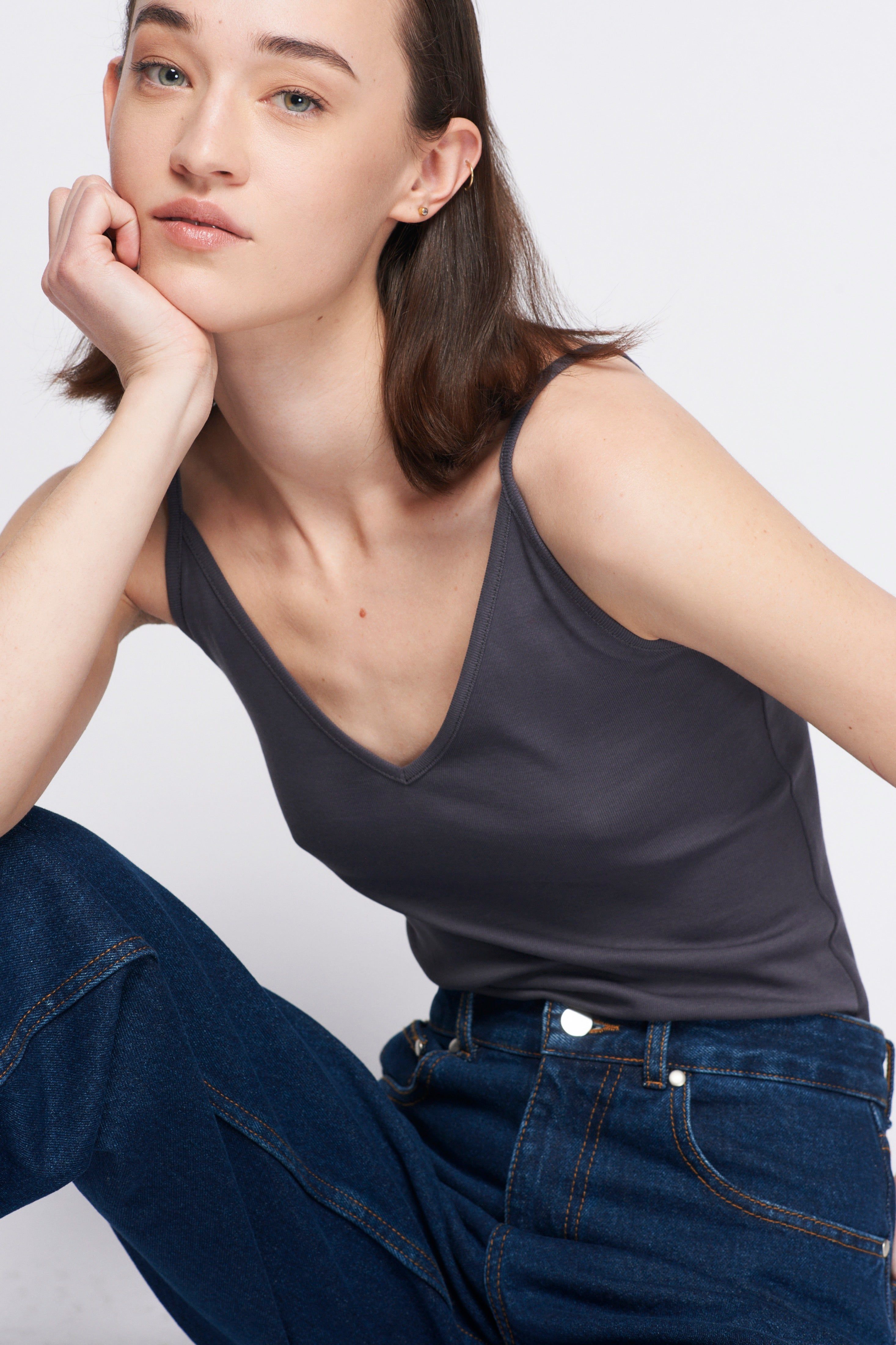 Women's V-Neck Tank in Iron sold by Kotn product image thumbnail 4