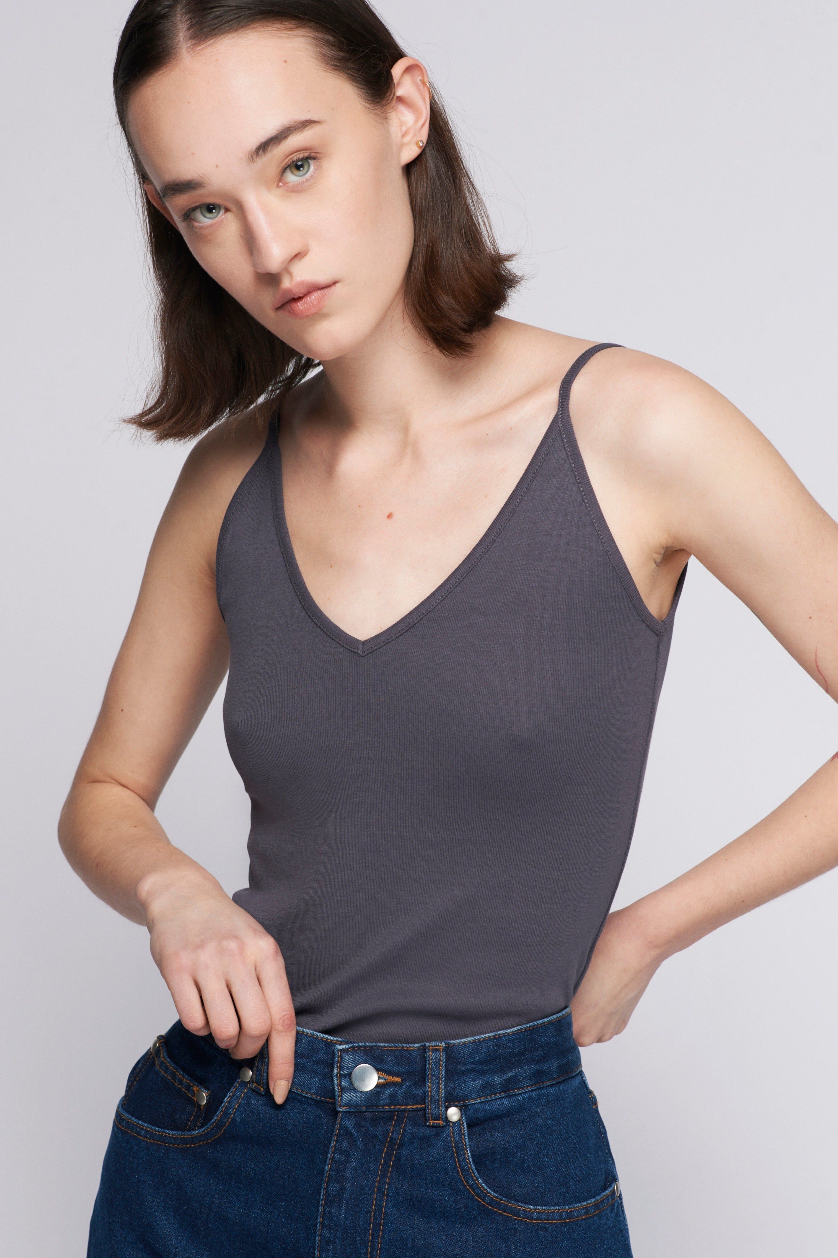 Women's V-Neck Tank in Iron sold by Kotn product image thumbnail 2
