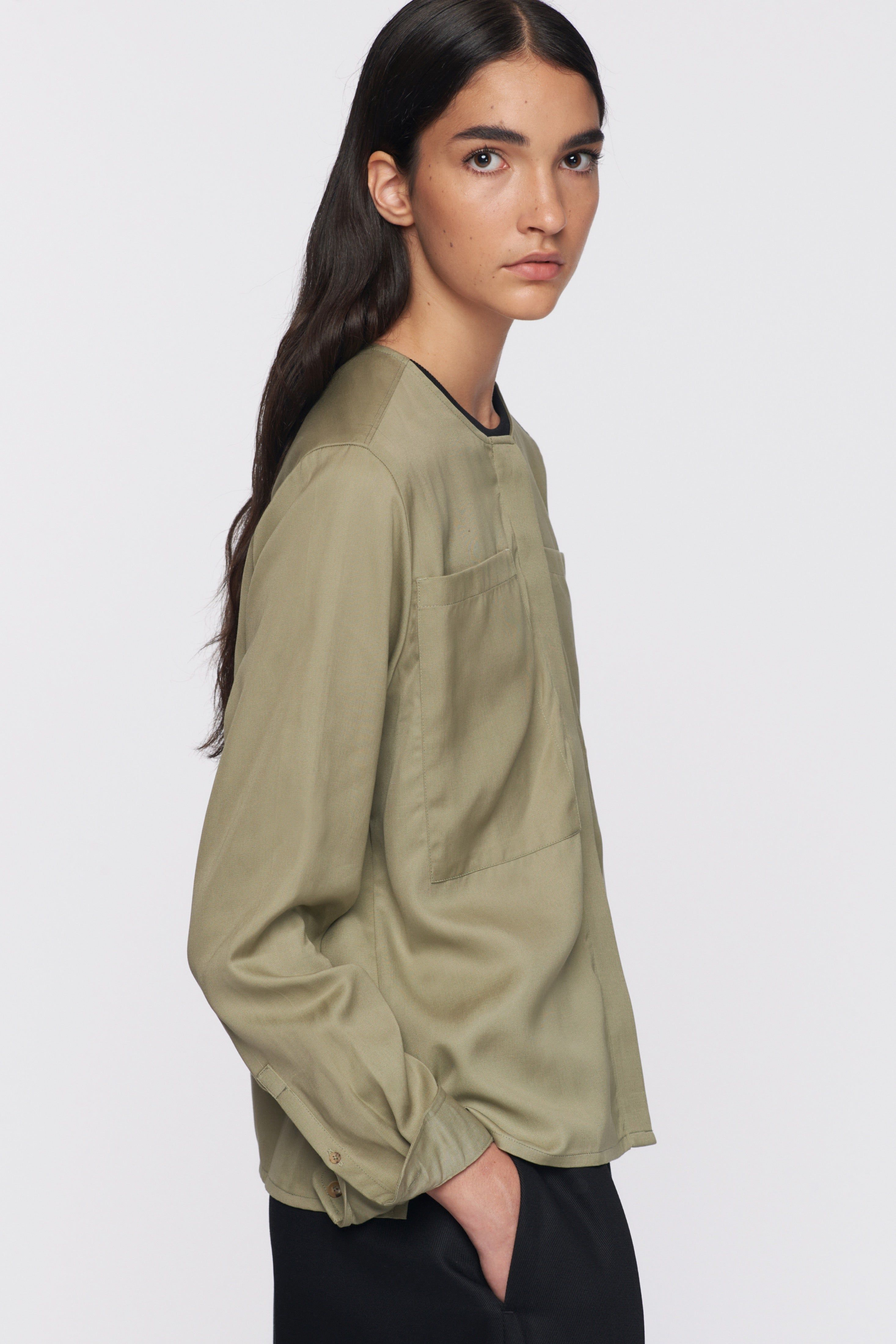 Women's Collarless Shirt in Fog sold by Kotn product image thumbnail 3