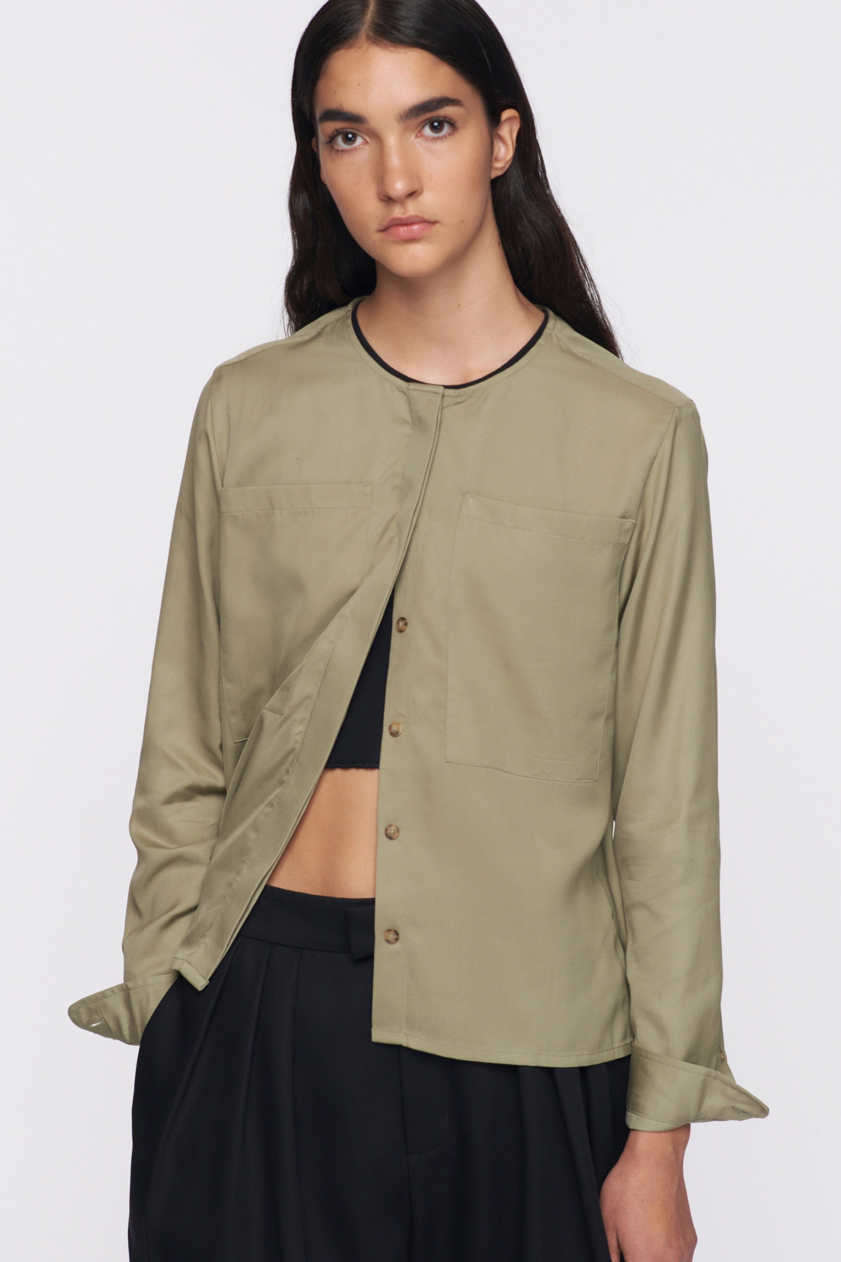 Women's Collarless Shirt in Fog sold by Kotn product image thumbnail 2