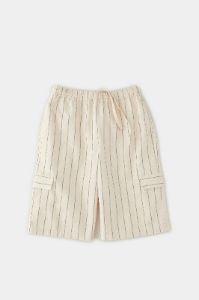Unisex Relaxed Woven Shorts in Taupe Stripe sold by Kotn