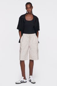 Unisex Relaxed Woven Shorts in Taupe Stripe sold by Kotn