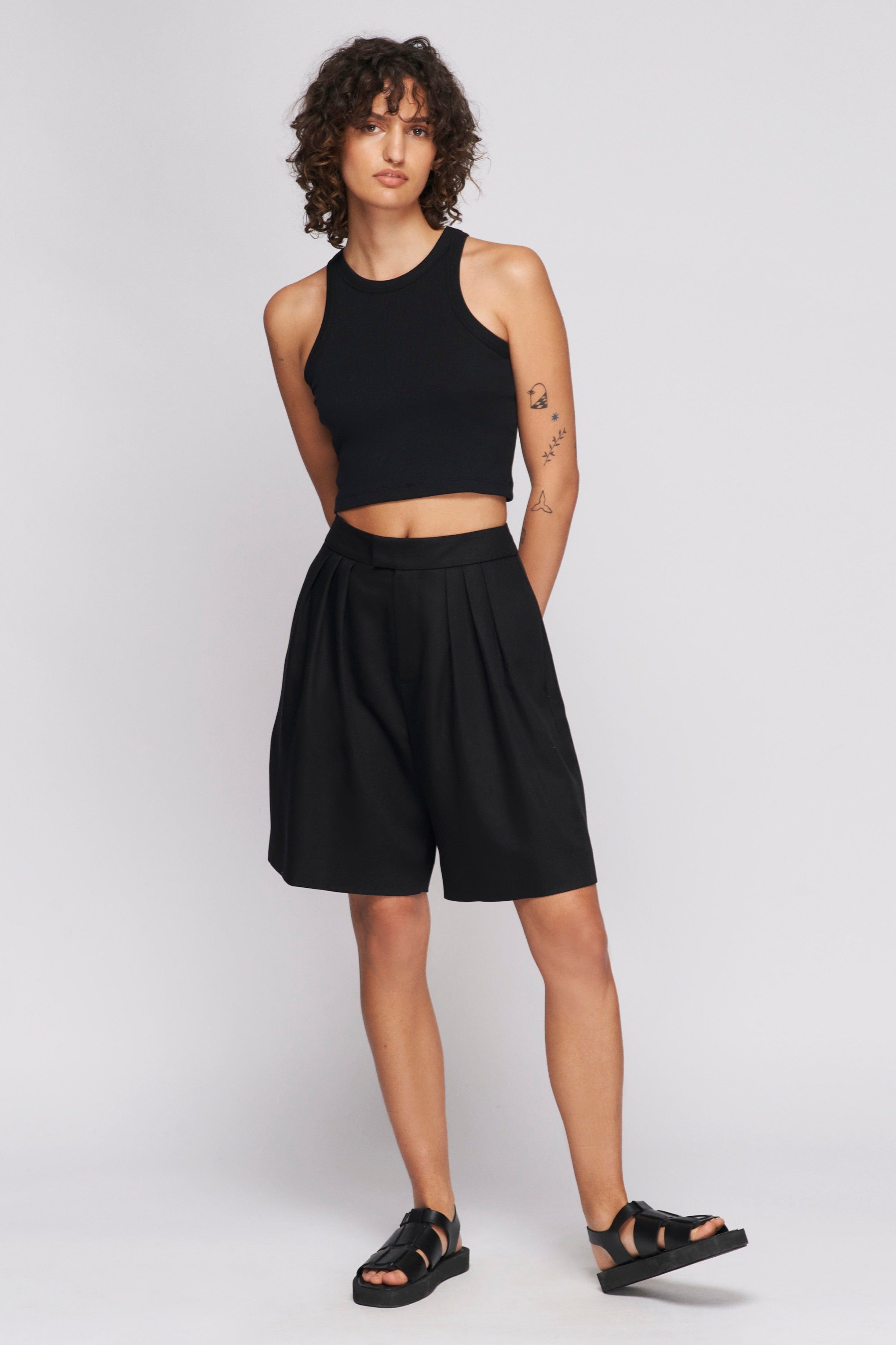 Women's Crop Racer Tank in Black sold by Kotn