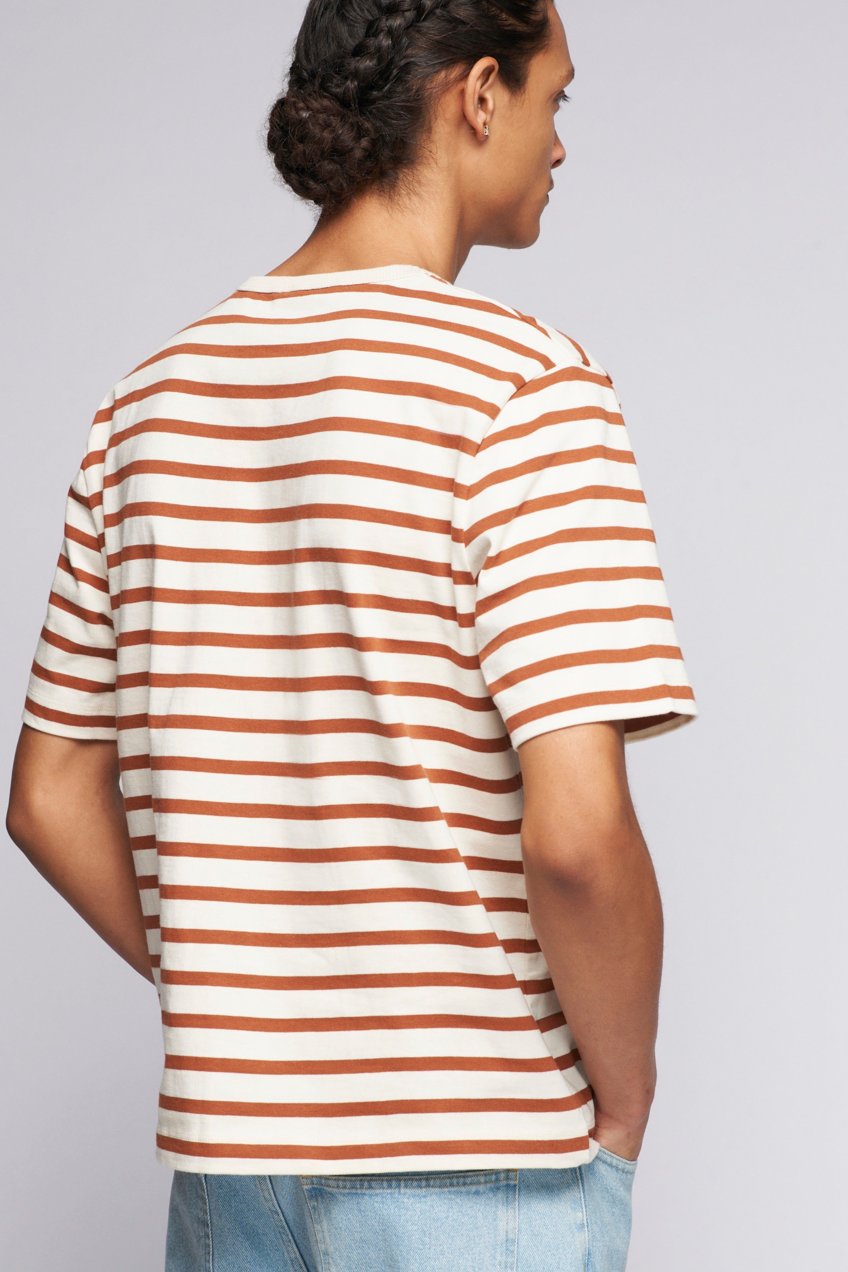 Unisex Stripe Heavyweight Box Crew in Marshmallow/Terracotta sold by Kotn product image thumbnail 6