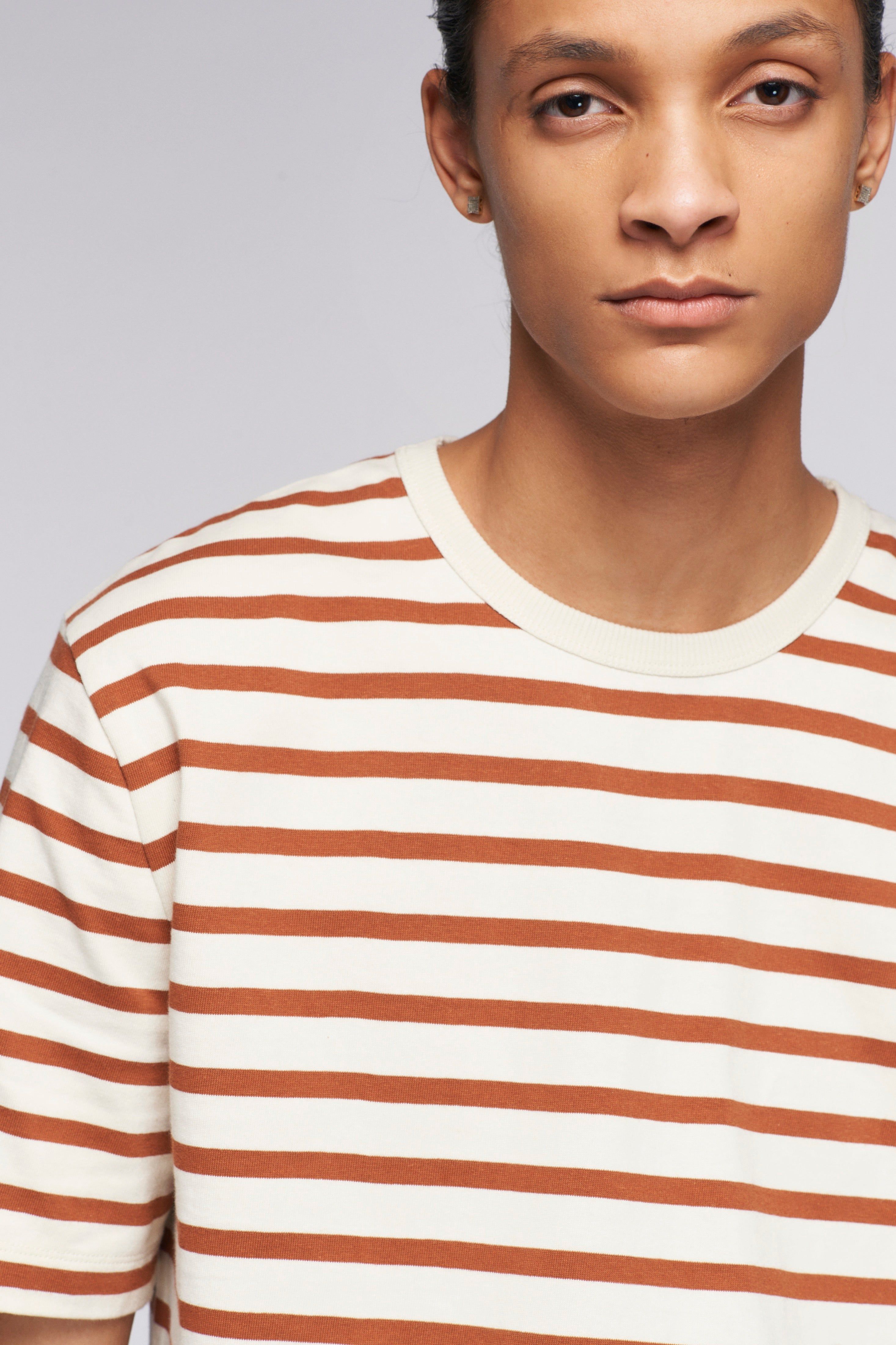 Unisex Stripe Heavyweight Box Crew in Marshmallow/Terracotta sold by Kotn product image thumbnail 8