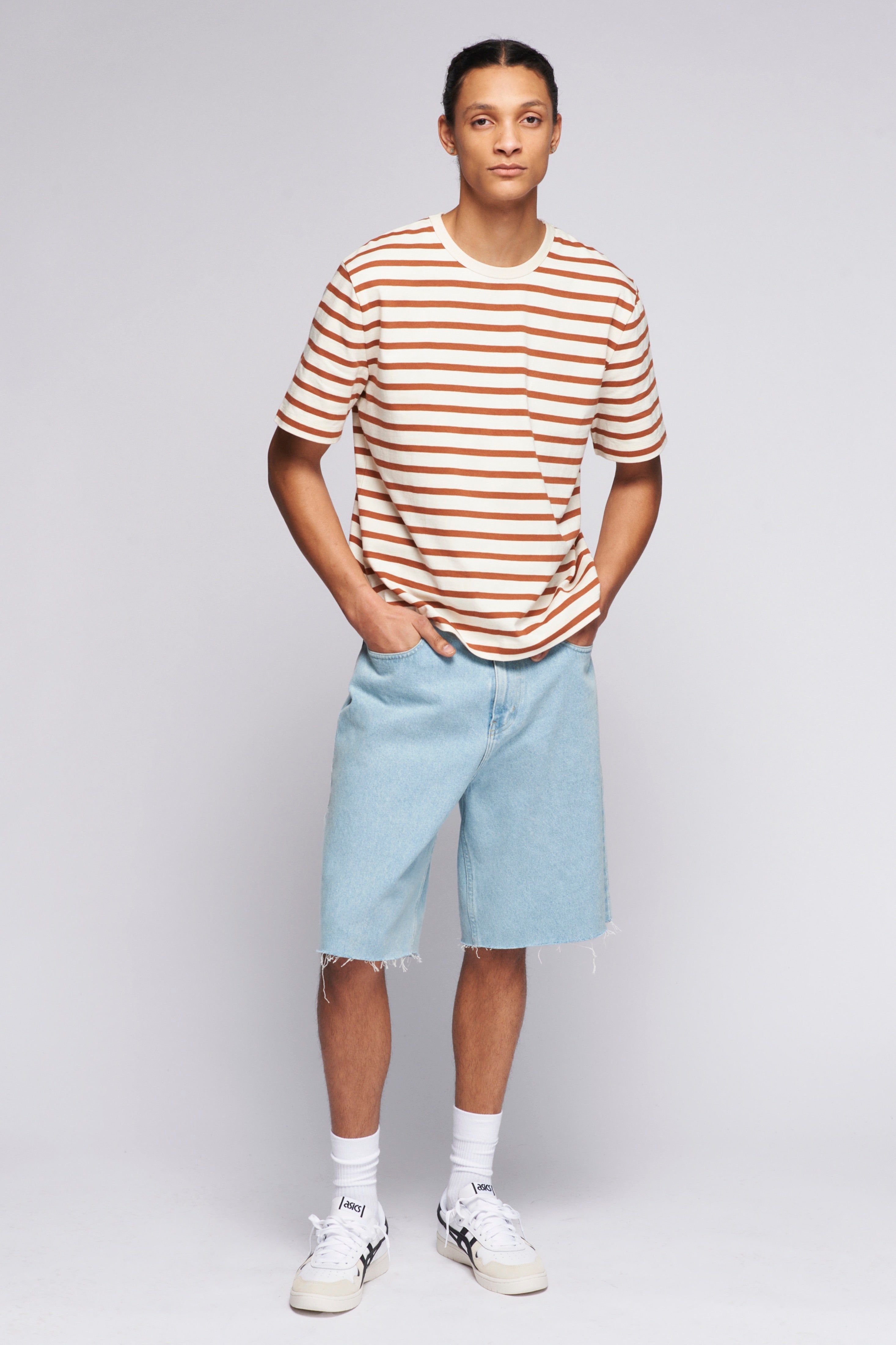 Unisex Stripe Heavyweight Box Crew in Marshmallow/Terracotta sold by Kotn product image thumbnail 2