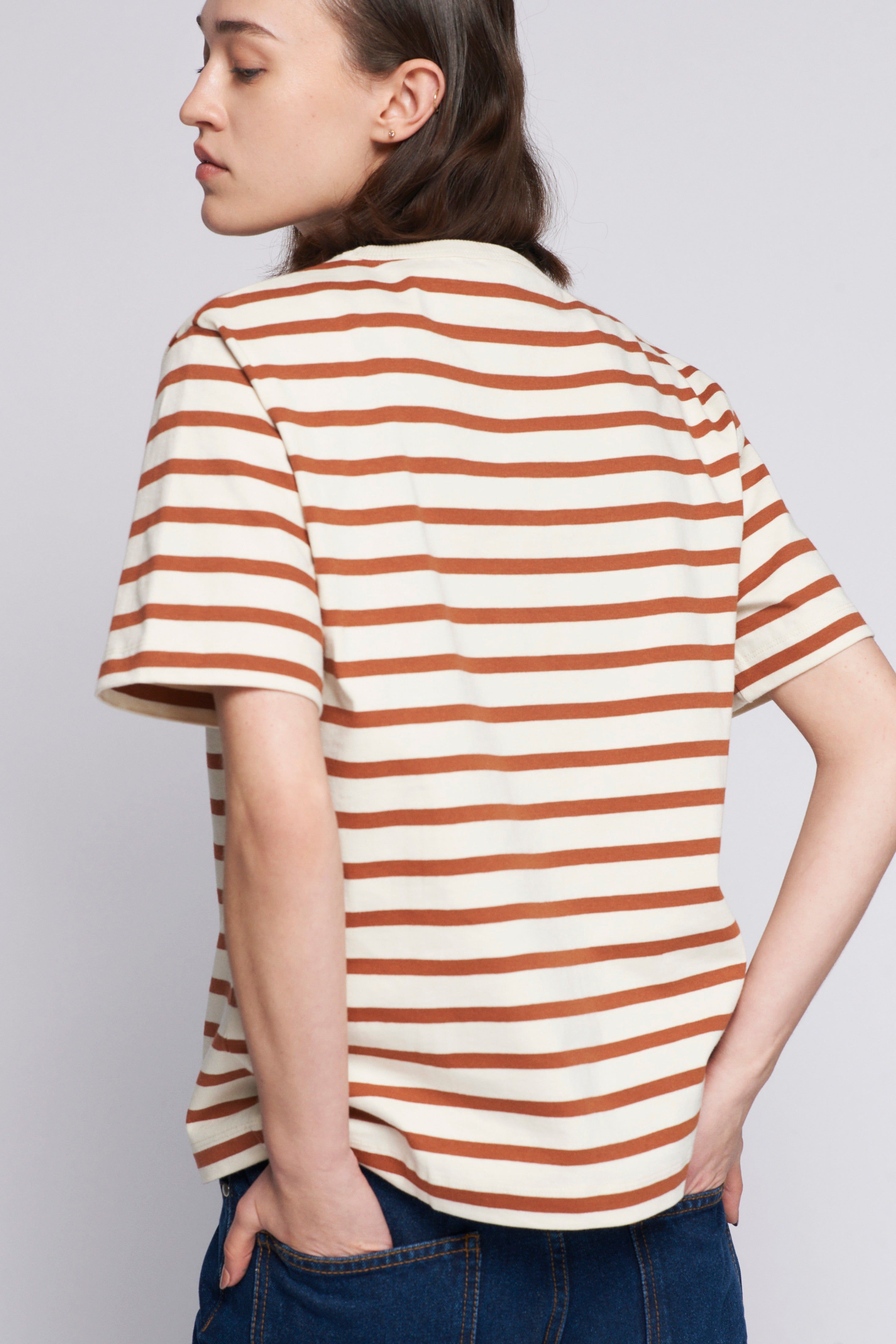 Unisex Stripe Heavyweight Box Crew in Marshmallow/Terracotta sold by Kotn product image thumbnail 5
