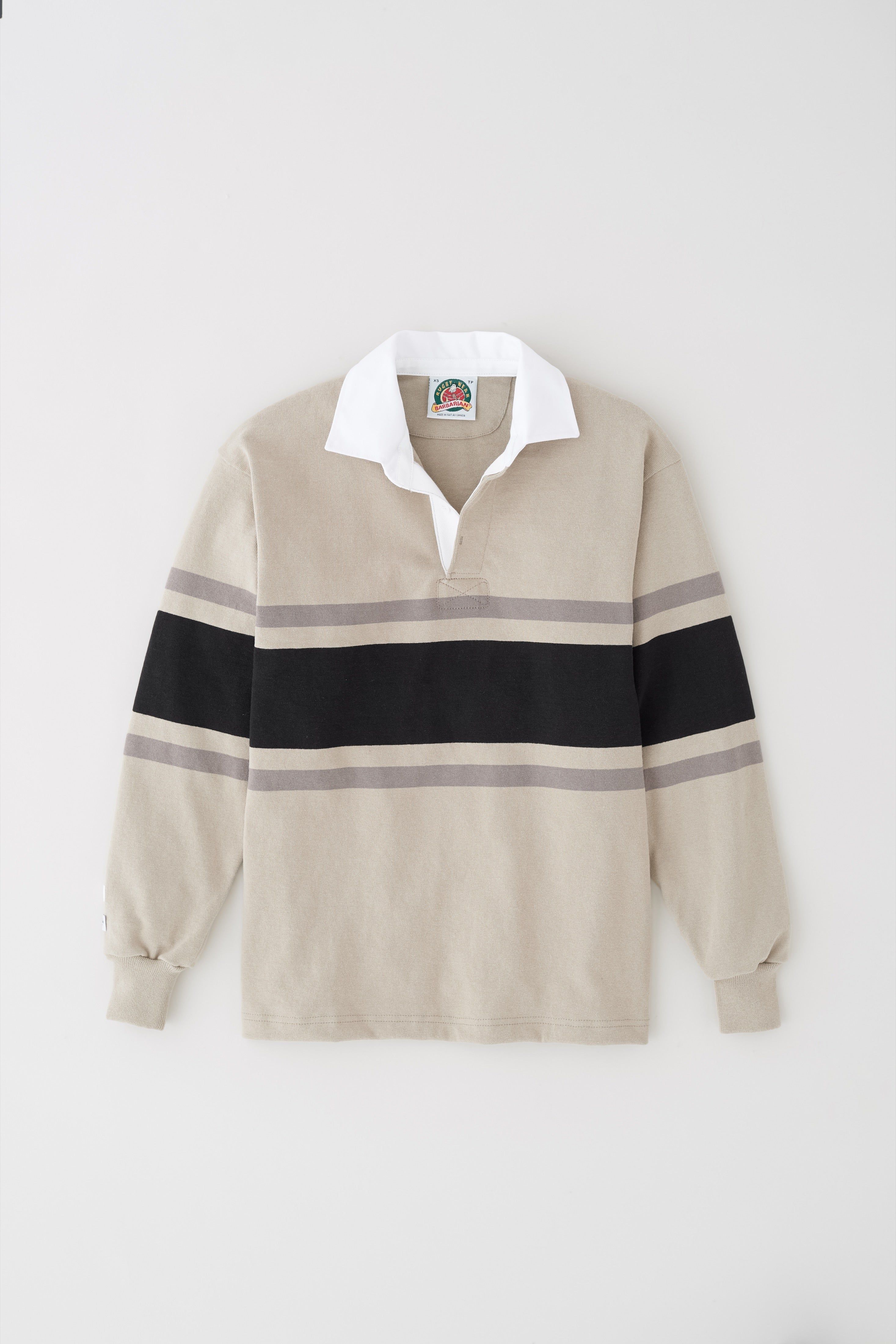 Men's Barbarian Rugby Shirt in Light Taupe/Black Stripe