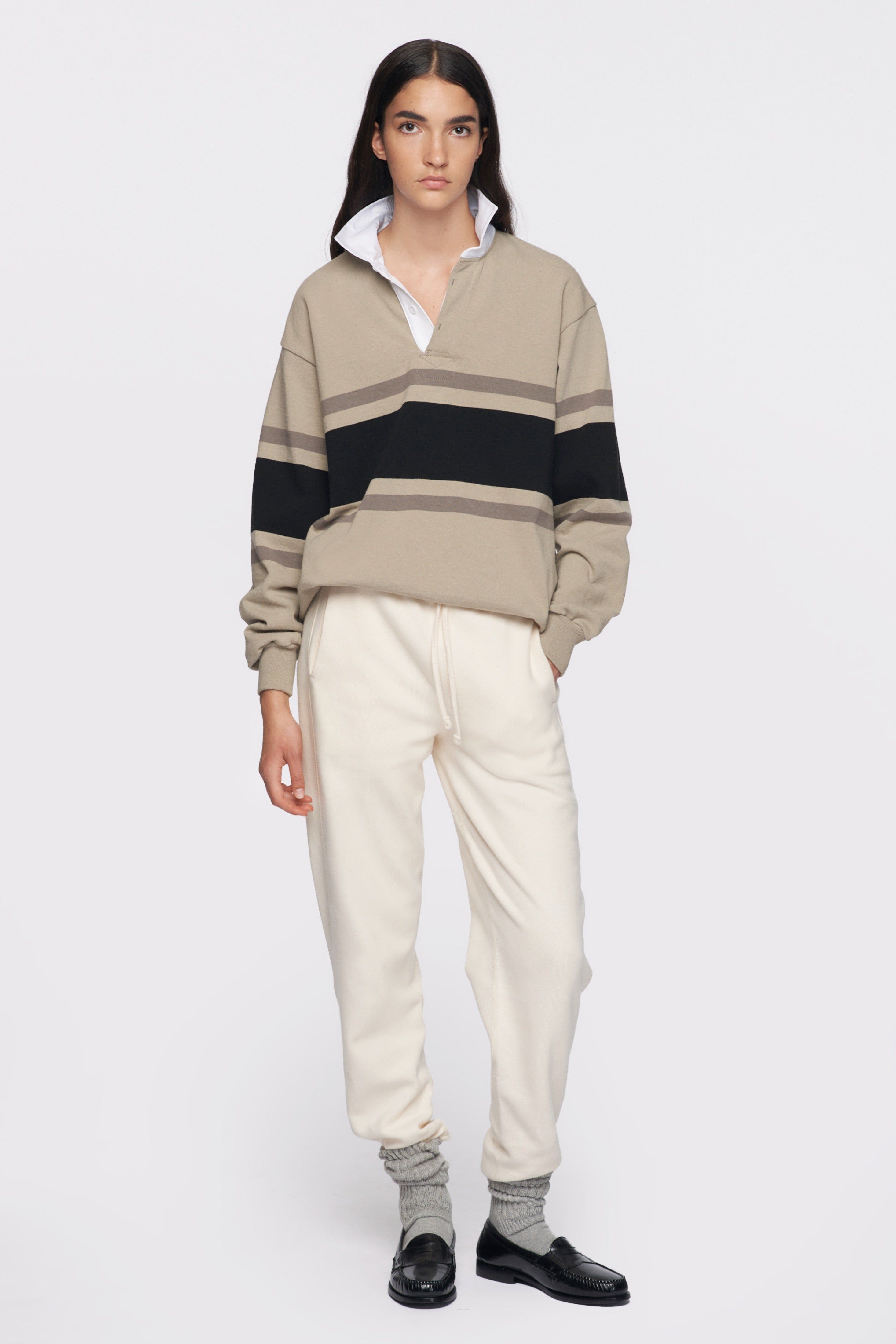 Men's Barbarian Rugby Shirt in Light Taupe/Black Stripe sold by Kotn product image thumbnail 2