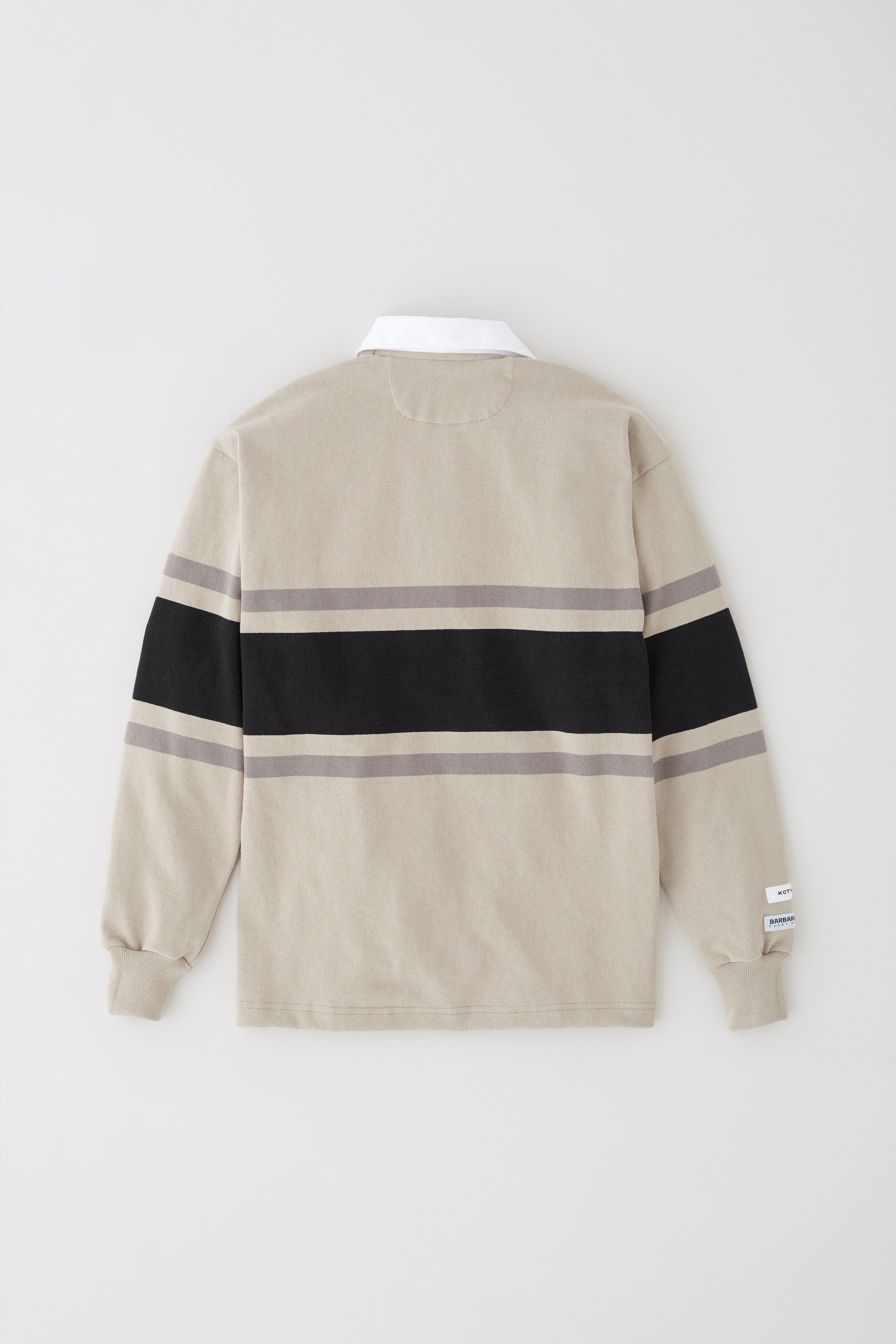 Men's Barbarian Rugby Shirt in Light Taupe/Black Stripe sold by Kotn product image thumbnail 6