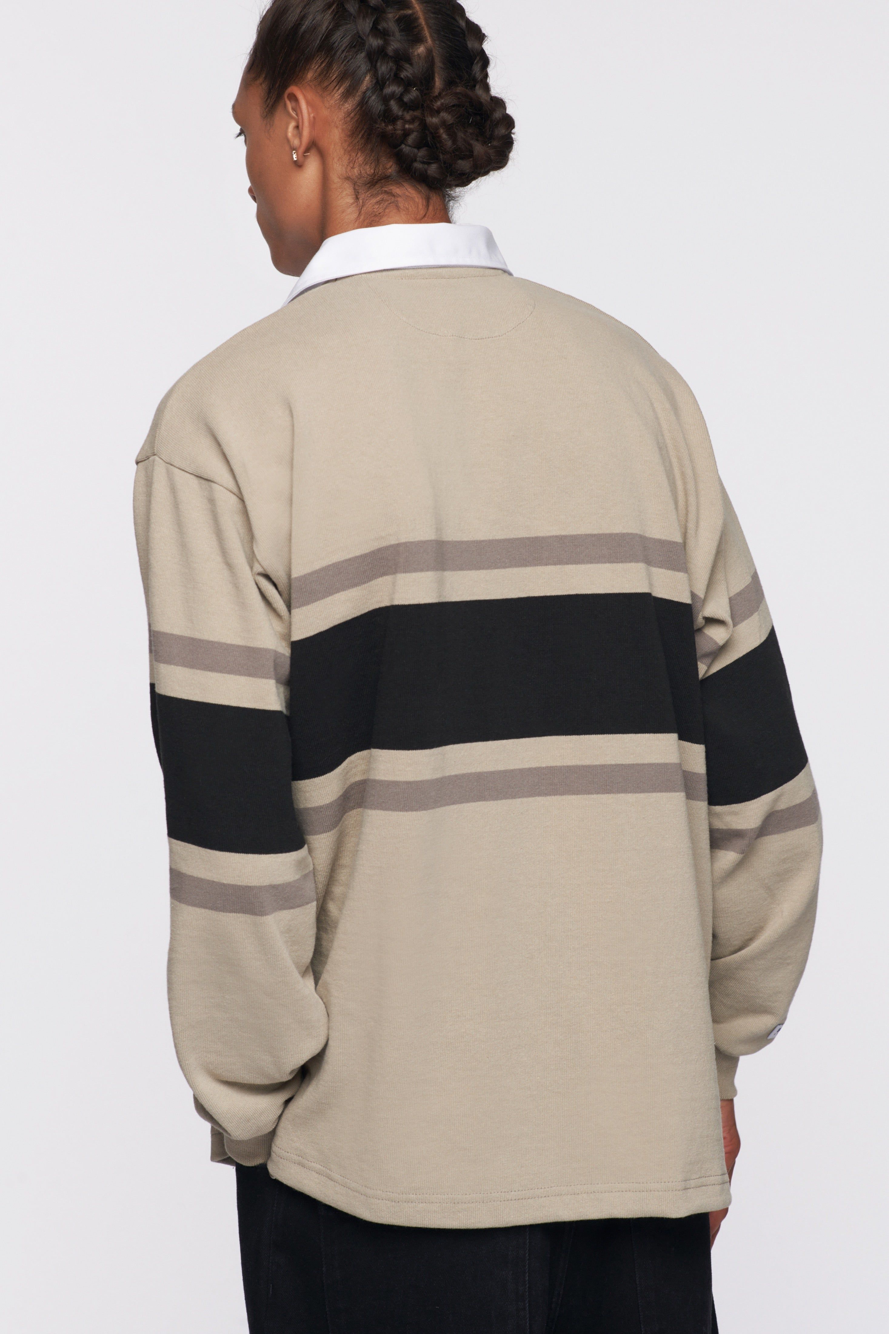 Men's Barbarian Rugby Shirt in Light Taupe/Black Stripe sold by Kotn product image thumbnail 4