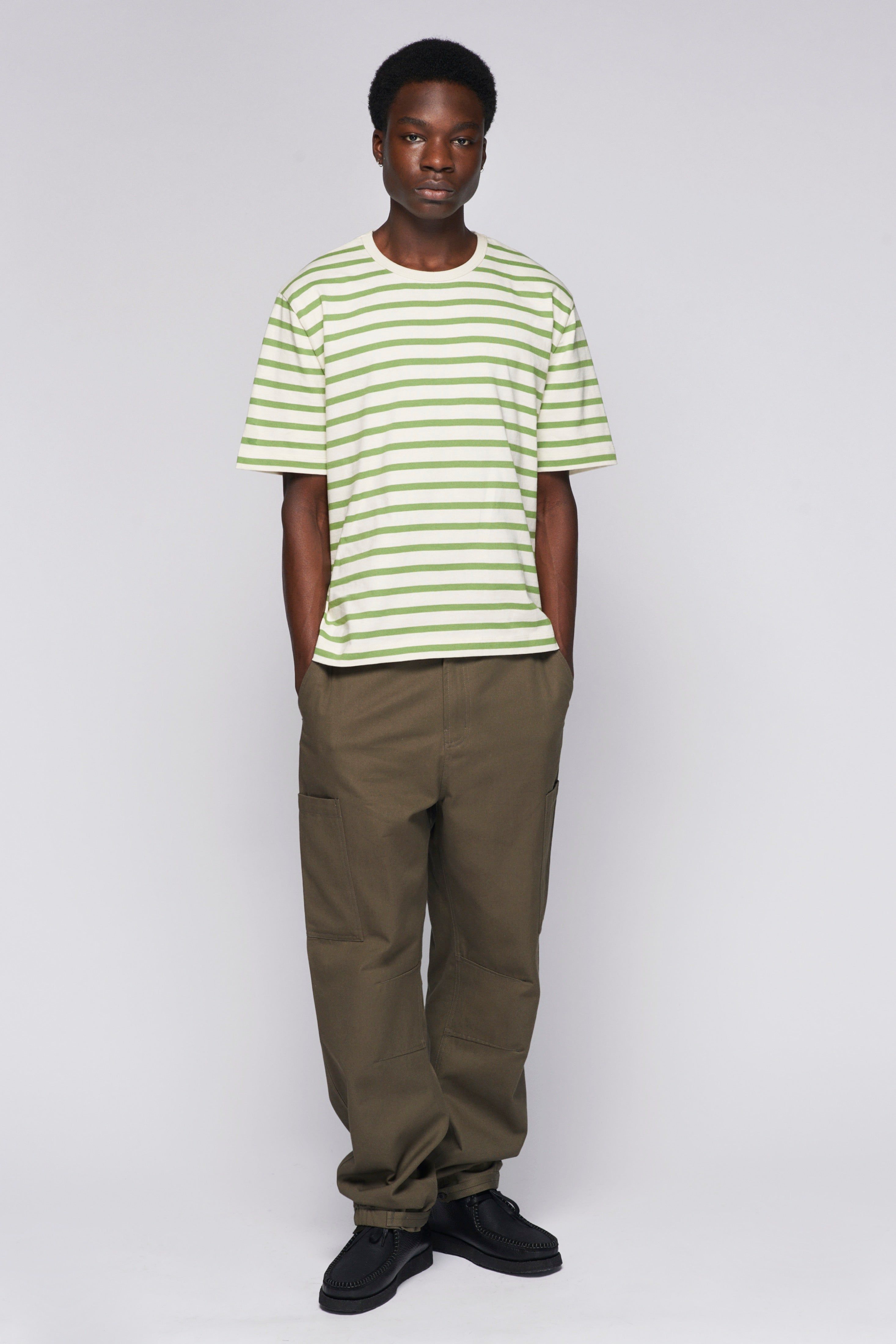 Unisex Stripe Heavyweight Box Crew in Marshmallow/Faded Apple sold by Kotn product image thumbnail 2