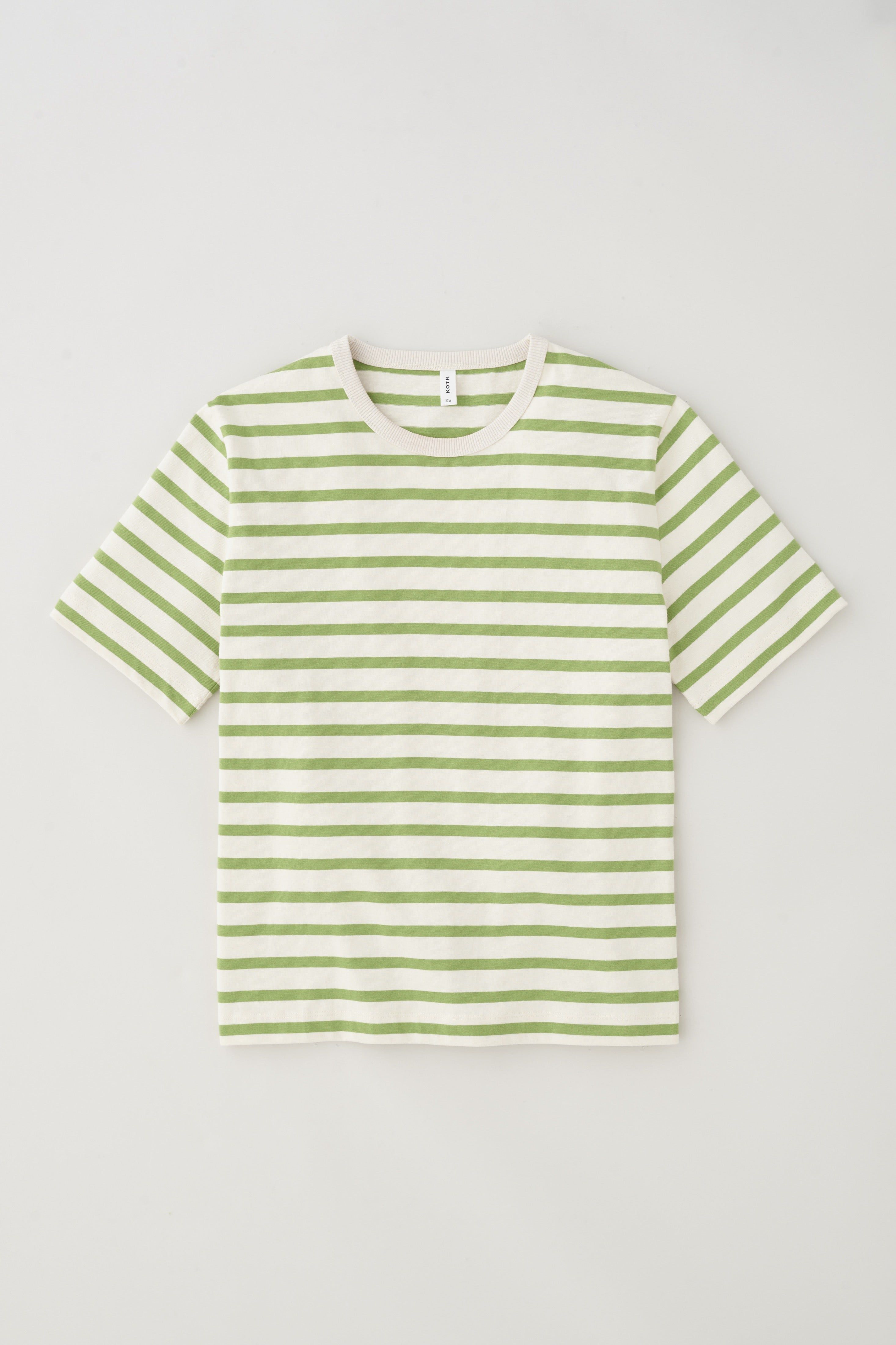 Unisex Stripe Heavyweight Box Crew in Marshmallow/Faded Apple sold by Kotn product image thumbnail 9