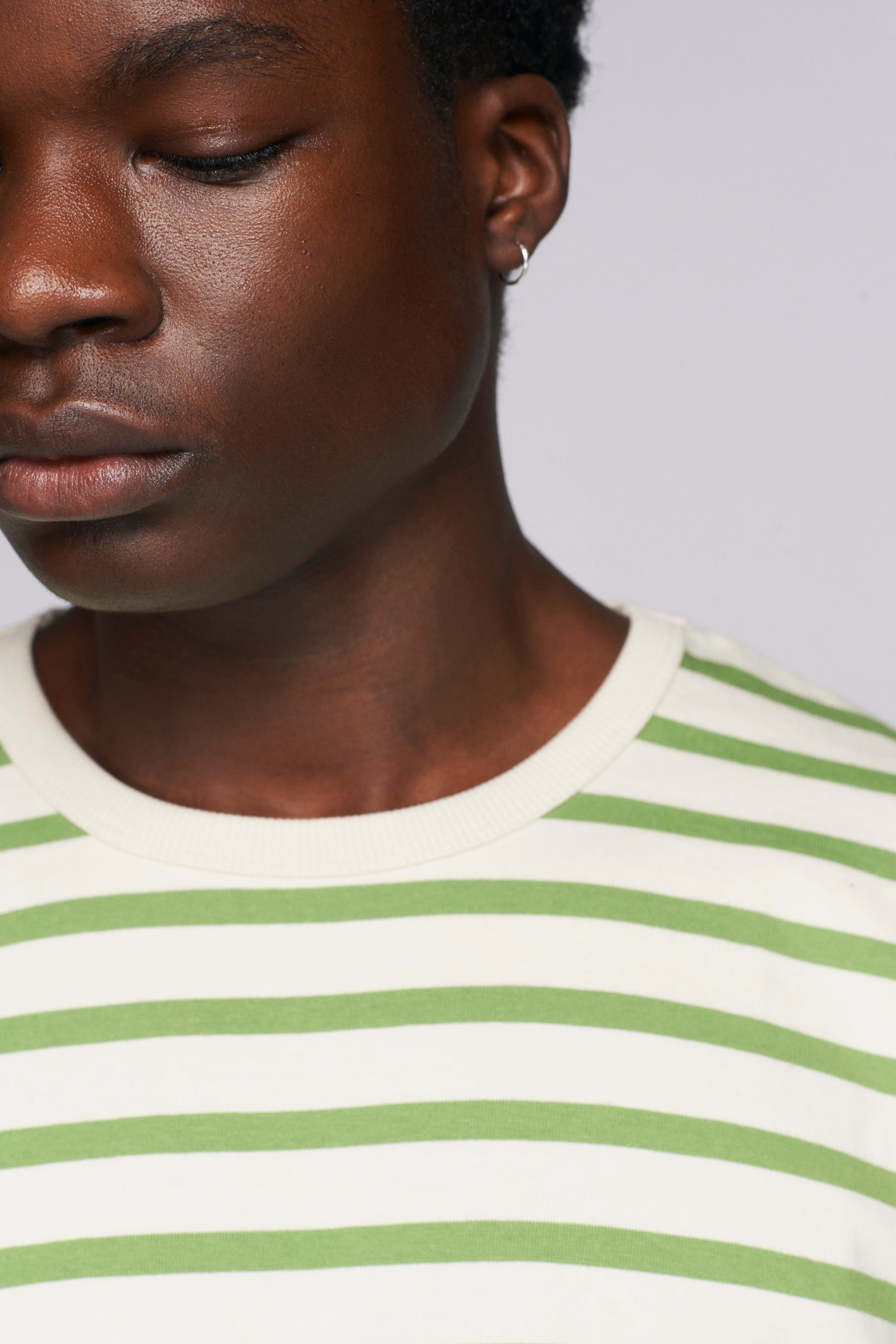 Unisex Stripe Heavyweight Box Crew in Marshmallow/Faded Apple sold by Kotn product image thumbnail 8