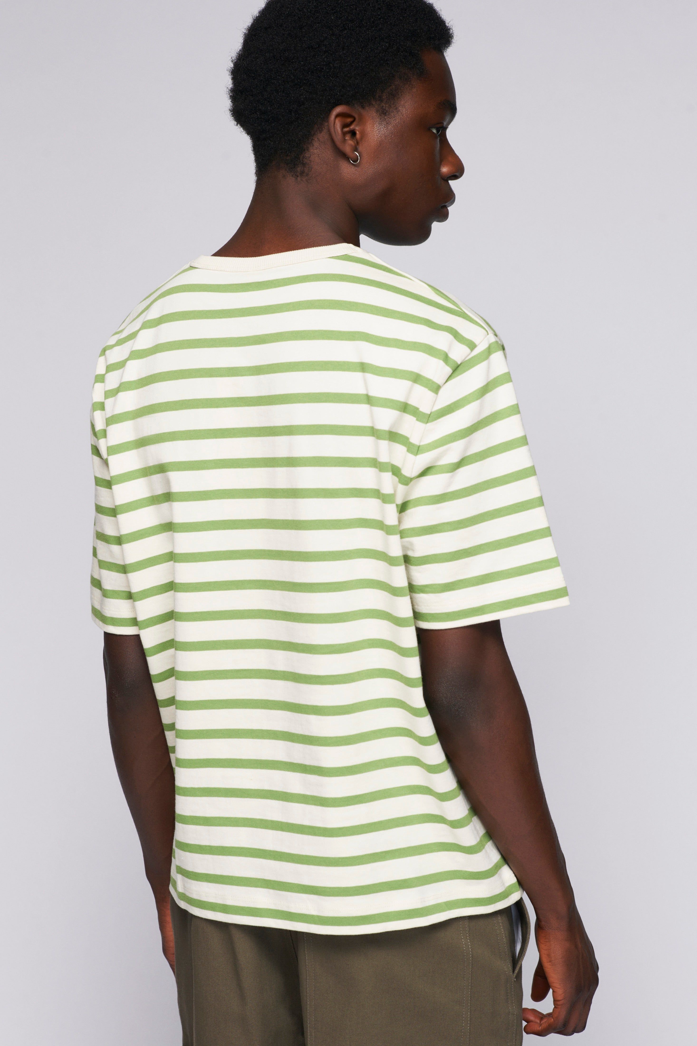 Unisex Stripe Heavyweight Box Crew in Marshmallow/Faded Apple sold by Kotn product image thumbnail 6