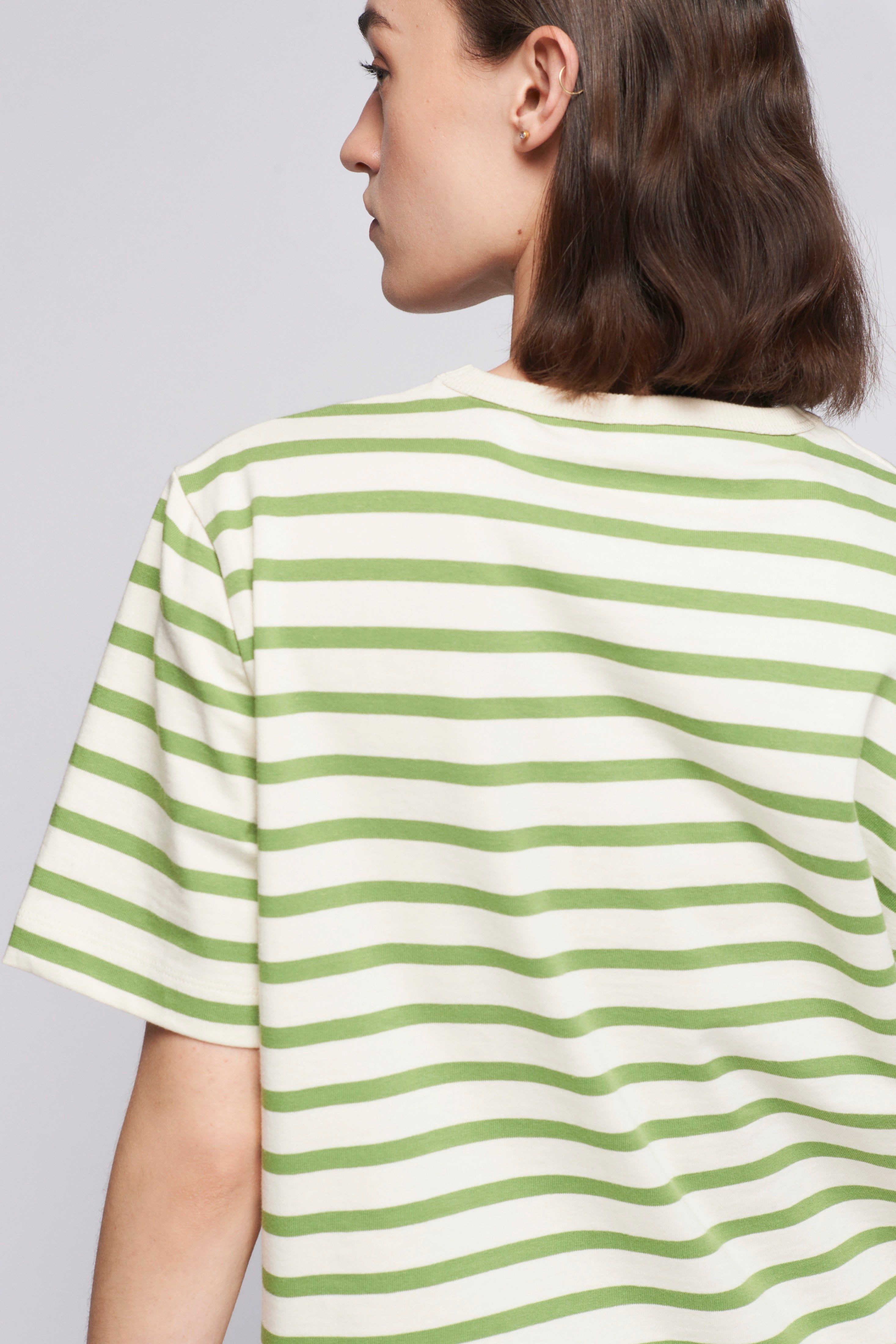 Unisex Stripe Heavyweight Box Crew in Marshmallow/Faded Apple sold by Kotn product image thumbnail 5