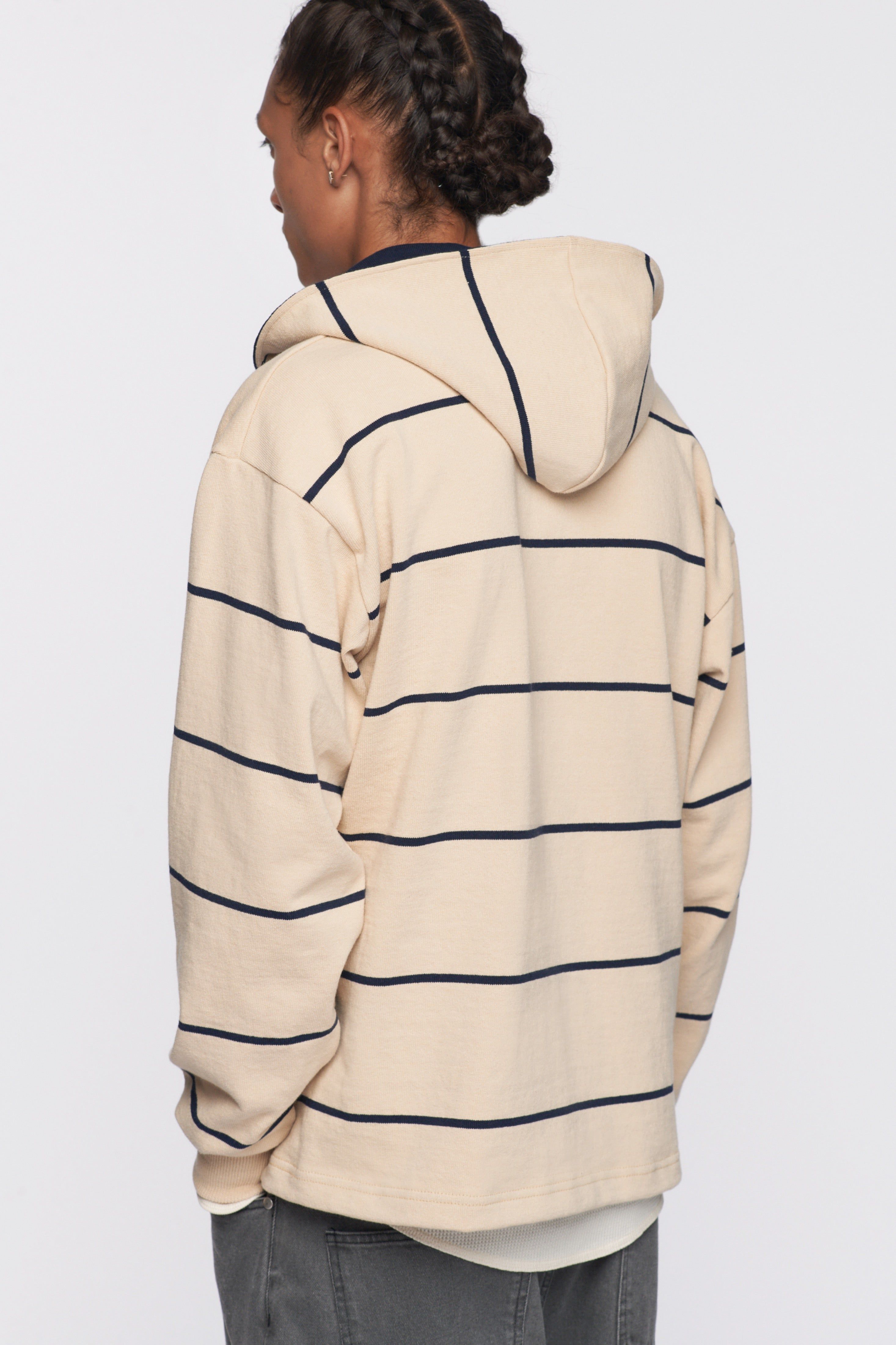 Men's Barbarian Rugby Hoodie in Straw/Navy Stripe sold by Kotn product image thumbnail 4