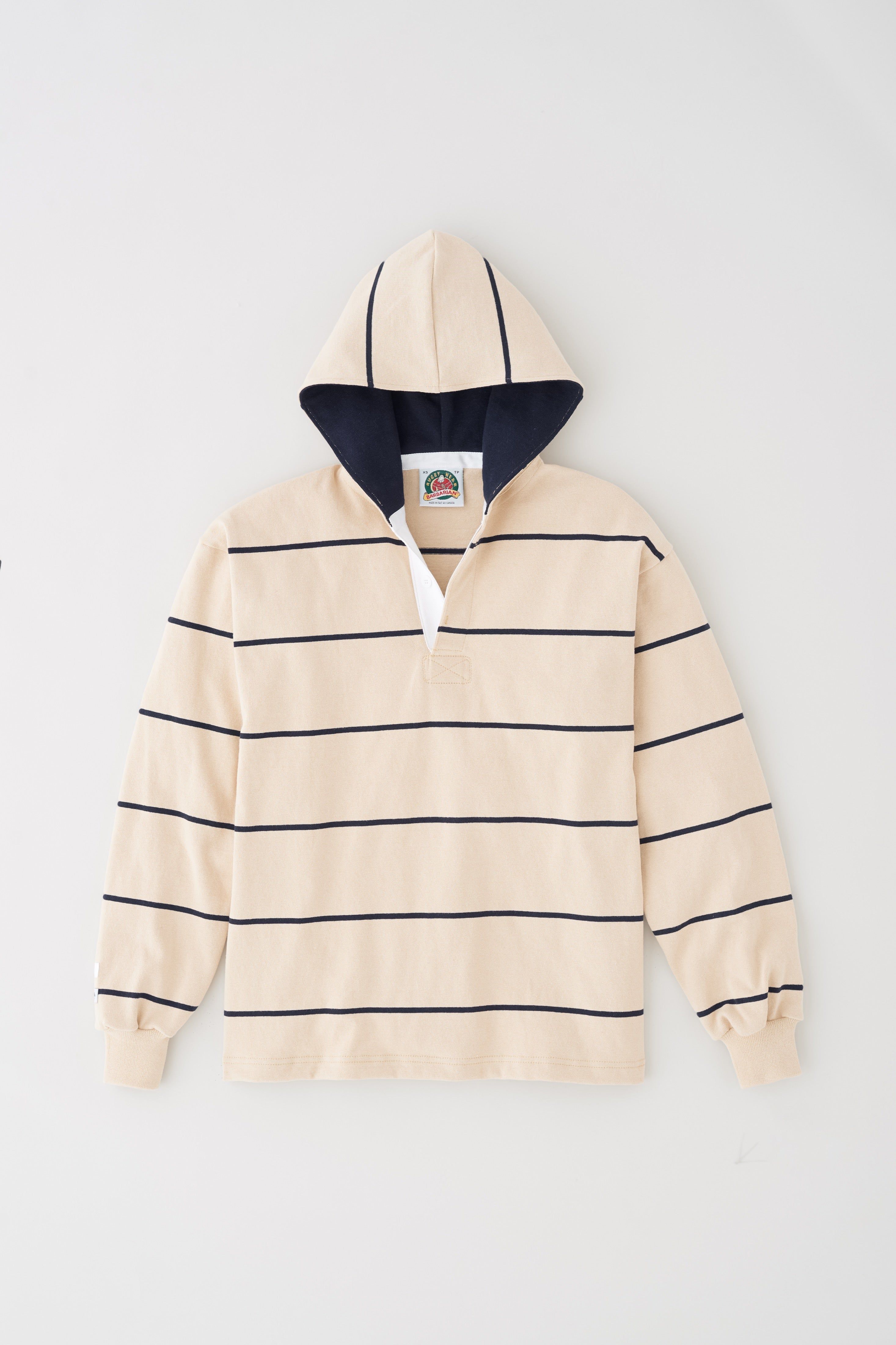 Men's Barbarian Rugby Hoodie in Straw/Navy Stripe sold by Kotn product image thumbnail 5