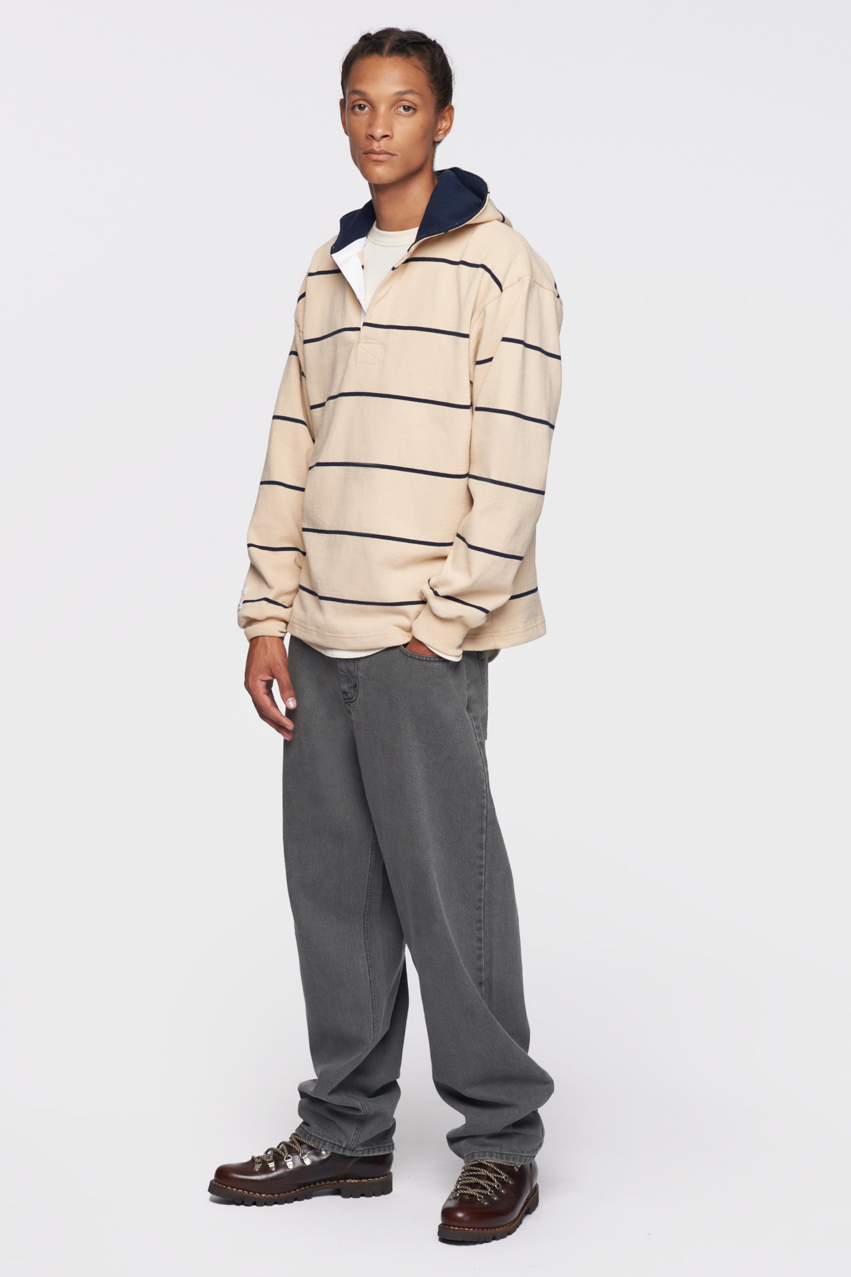 Men's Barbarian Rugby Hoodie in Straw/Navy Stripe sold by Kotn product image thumbnail 2