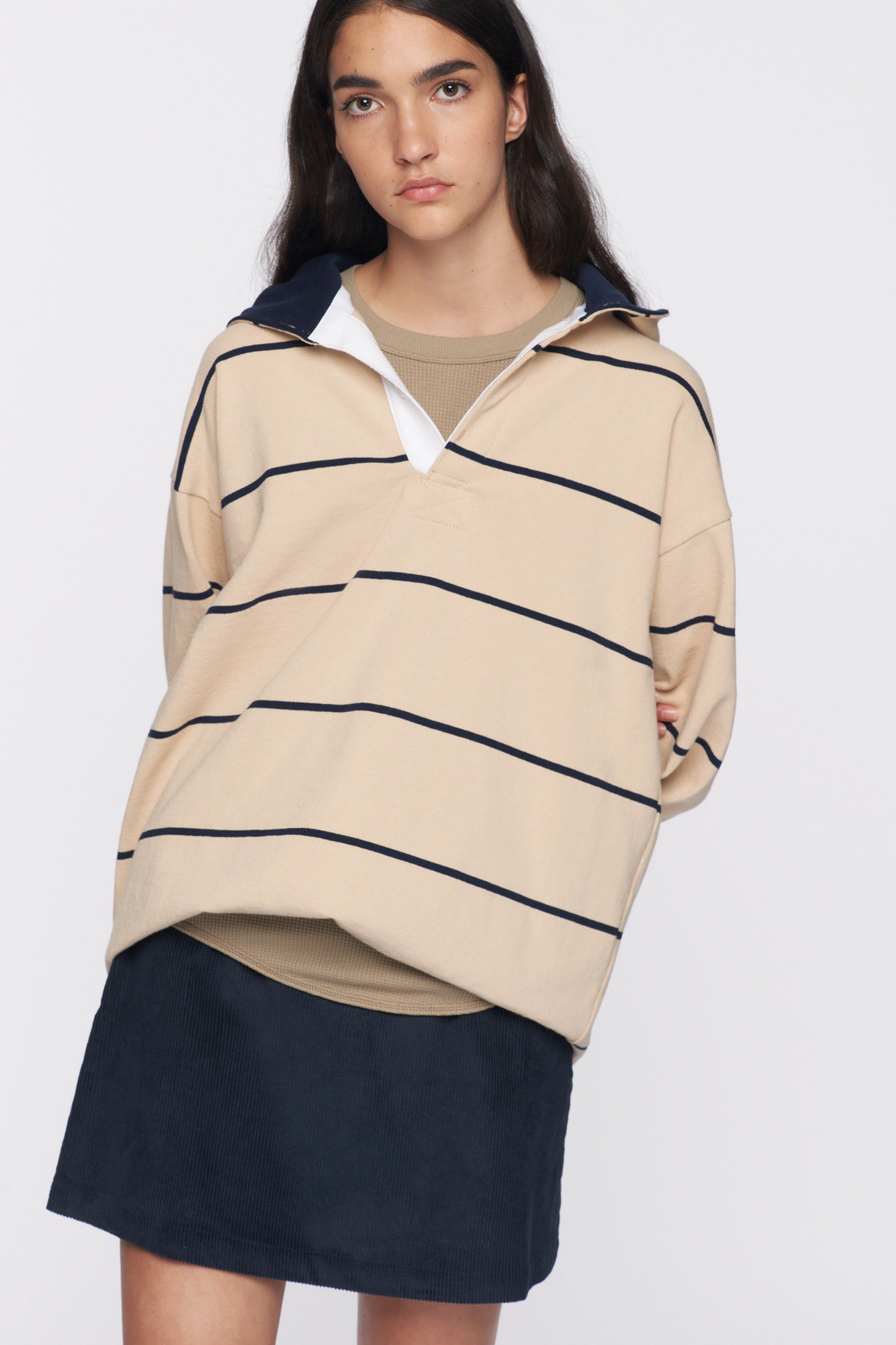 Men's Barbarian Rugby Hoodie in Straw/Navy Stripe sold by Kotn product image thumbnail 3
