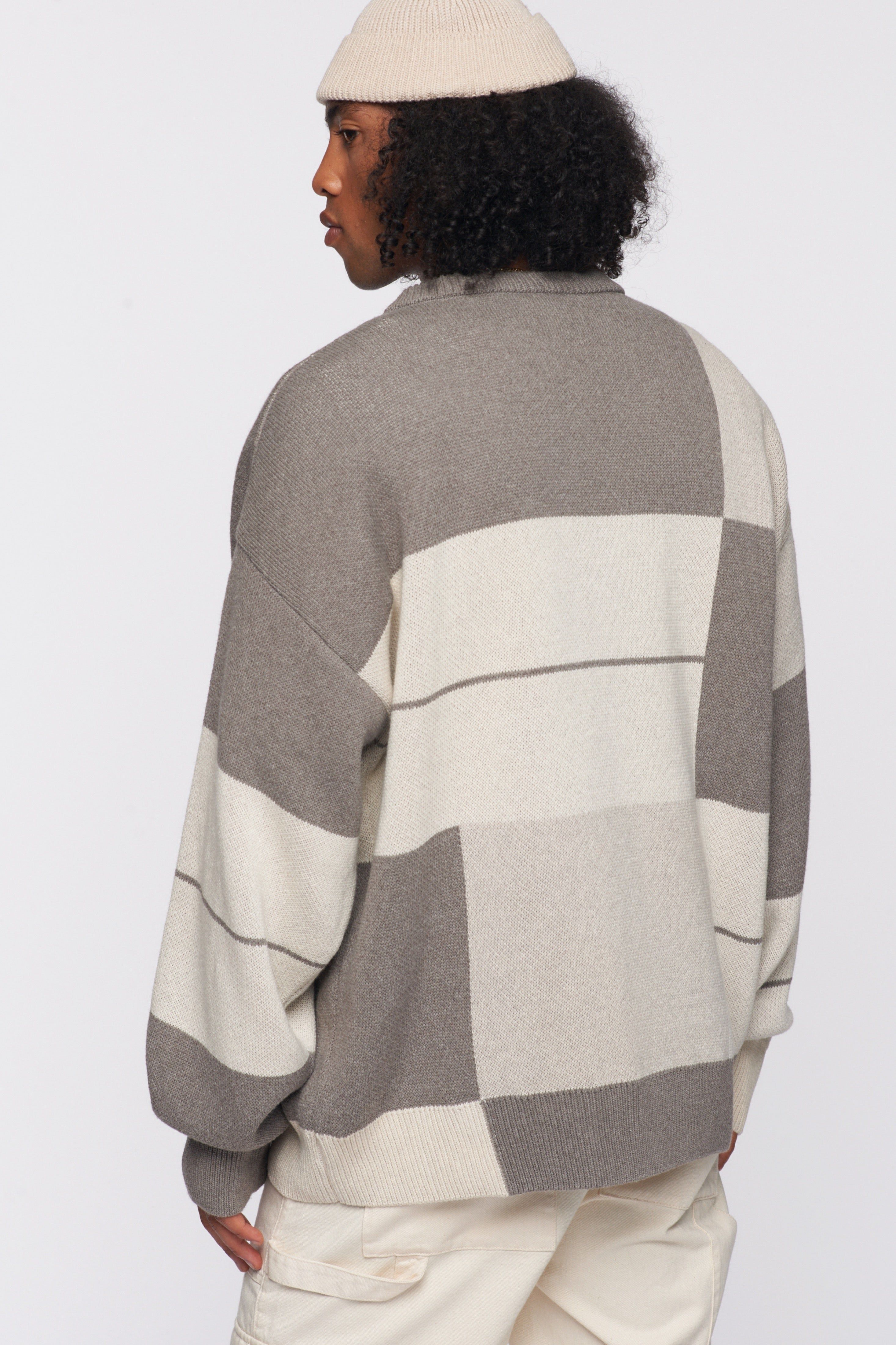 Men's Oversized V-Neck Sweater in Cappuccino/Pumice Stone/Ivory/Caramel Print sold by Kotn product image thumbnail 3