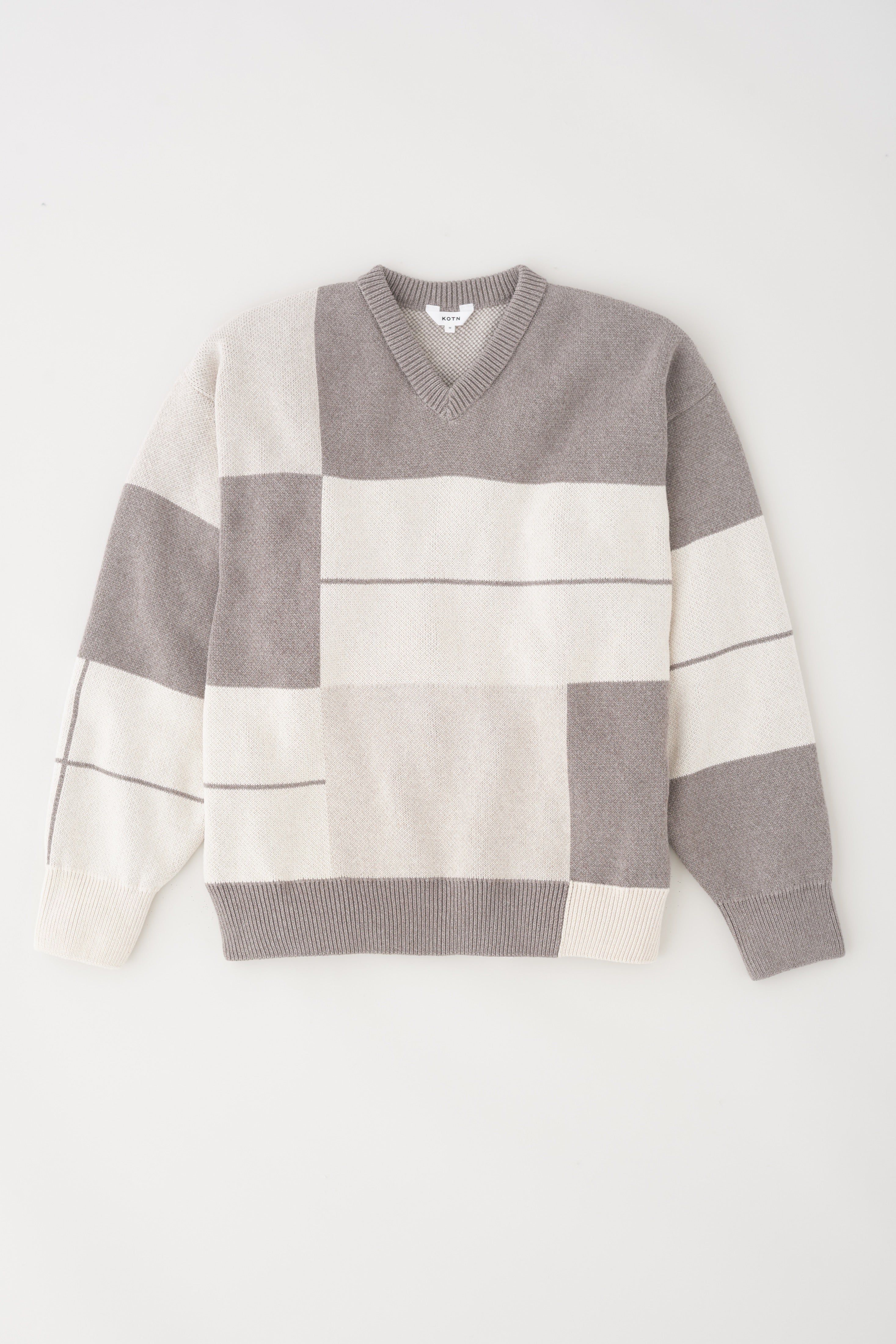 Men's Oversized V-Neck Sweater in Cappuccino/Pumice Stone/Ivory/Caramel Print sold by Kotn product image thumbnail 5