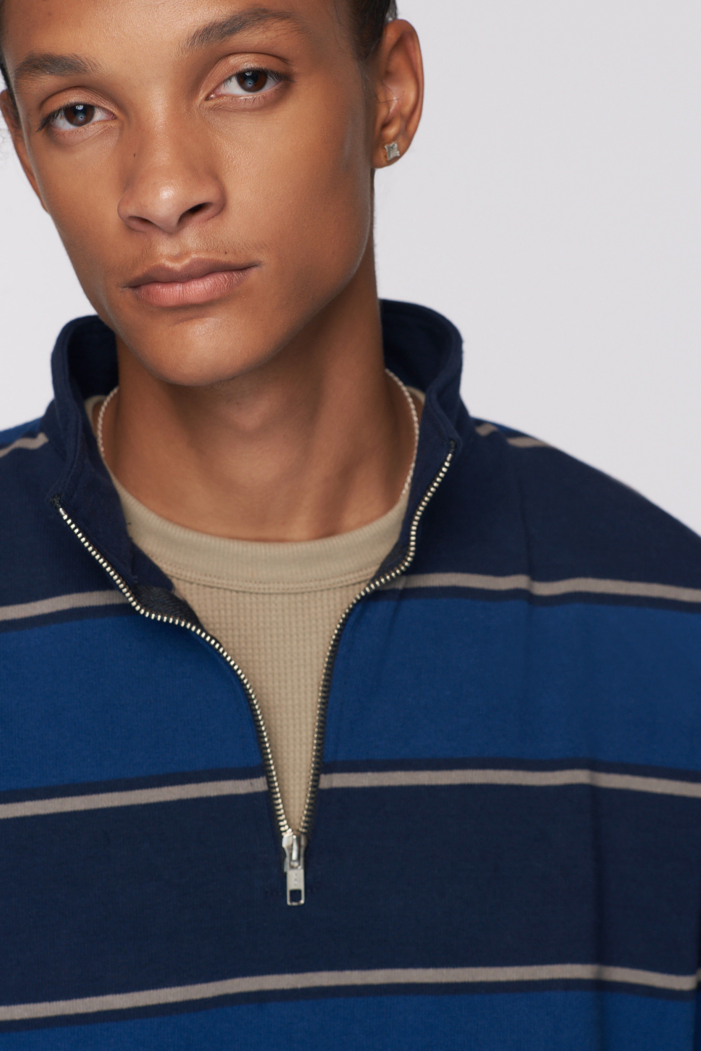 Men's Barbarian Rugby Half-zip Sweatshirt in Navy / Deep Ocean Stripe sold by Kotn product image thumbnail 4