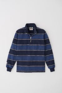 Men's Barbarian Rugby Half-zip Sweatshirt in Navy / Deep Ocean Stripe sold by Kotn