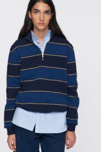 Men's Barbarian Rugby Half-zip Sweatshirt in Navy / Deep Ocean Stripe sold by Kotn