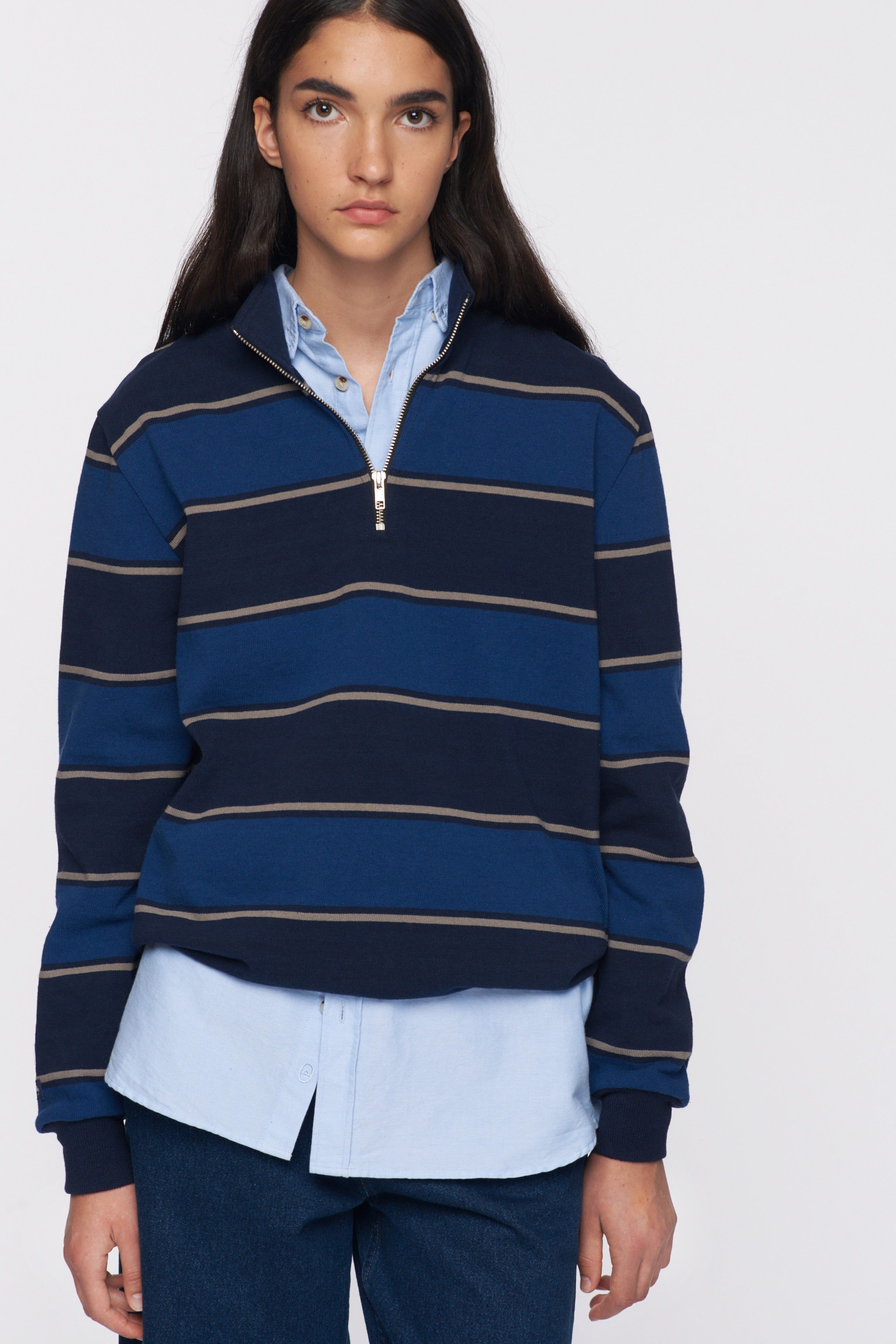 Men's Barbarian Rugby Half-zip Sweatshirt in Navy / Deep Ocean Stripe sold by Kotn product image thumbnail 2
