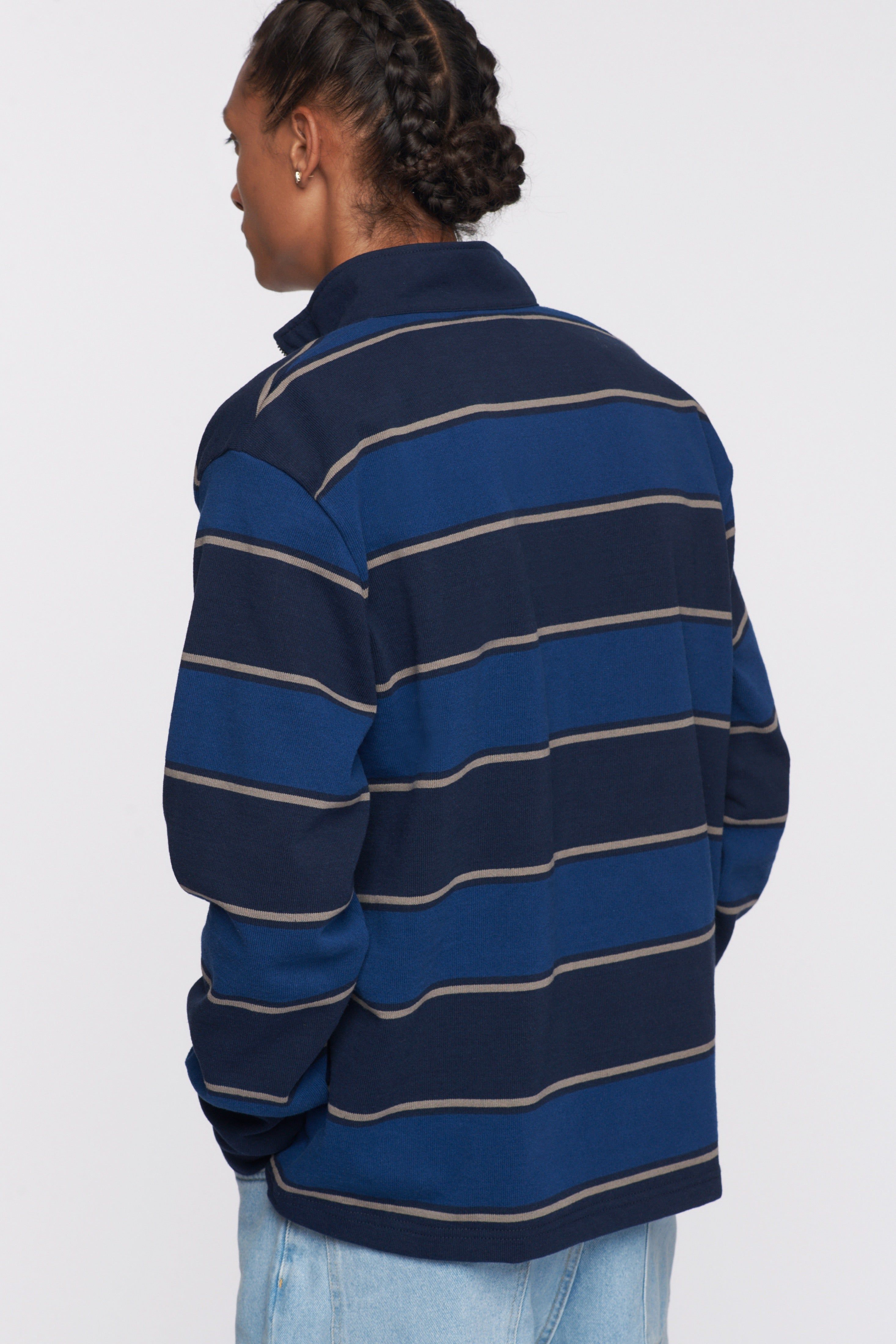 Men's Barbarian Rugby Half-zip Sweatshirt in Navy / Deep Ocean Stripe sold by Kotn product image thumbnail 3