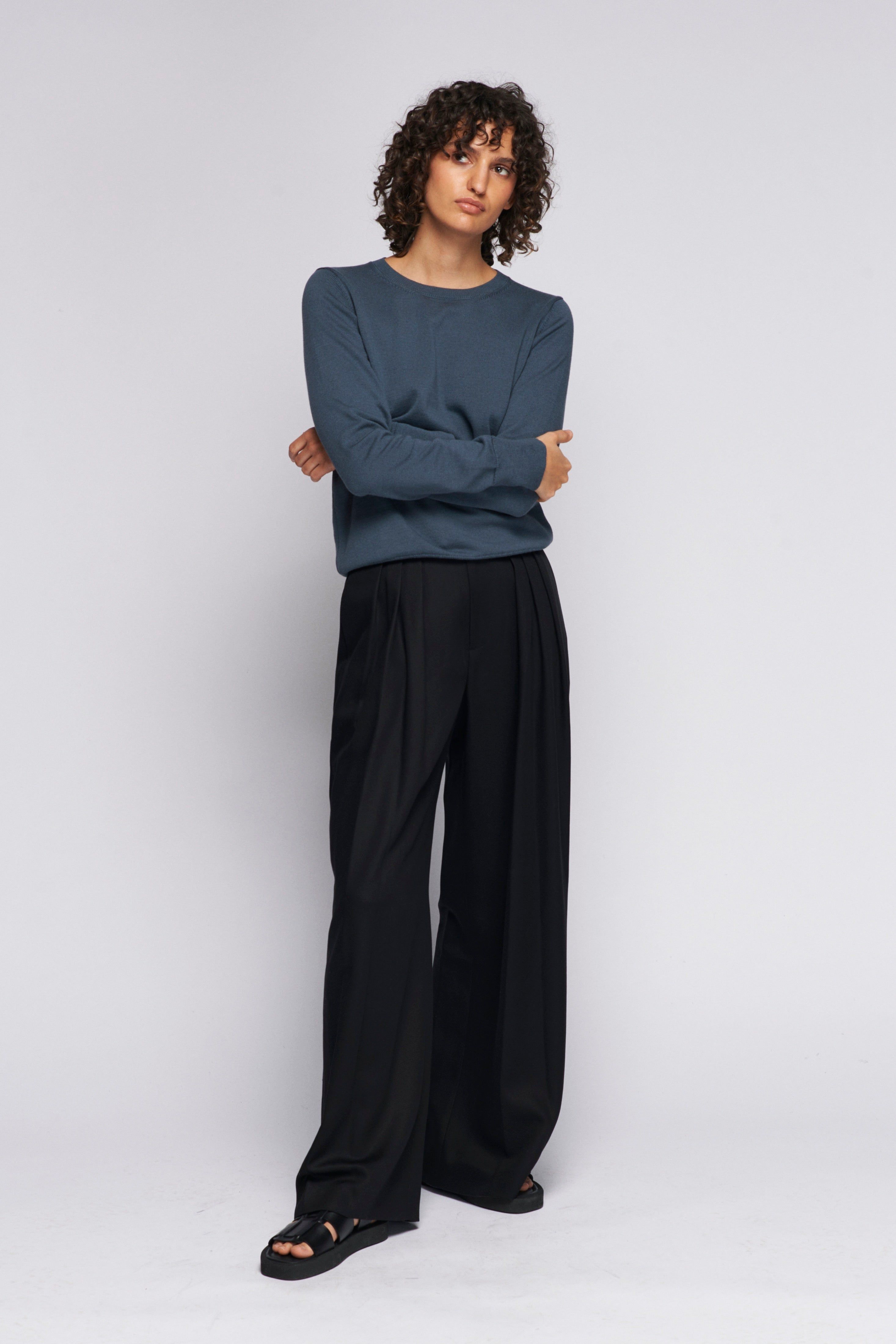 Women's Fine Knit Crewneck Sweater in Iron sold by Kotn
