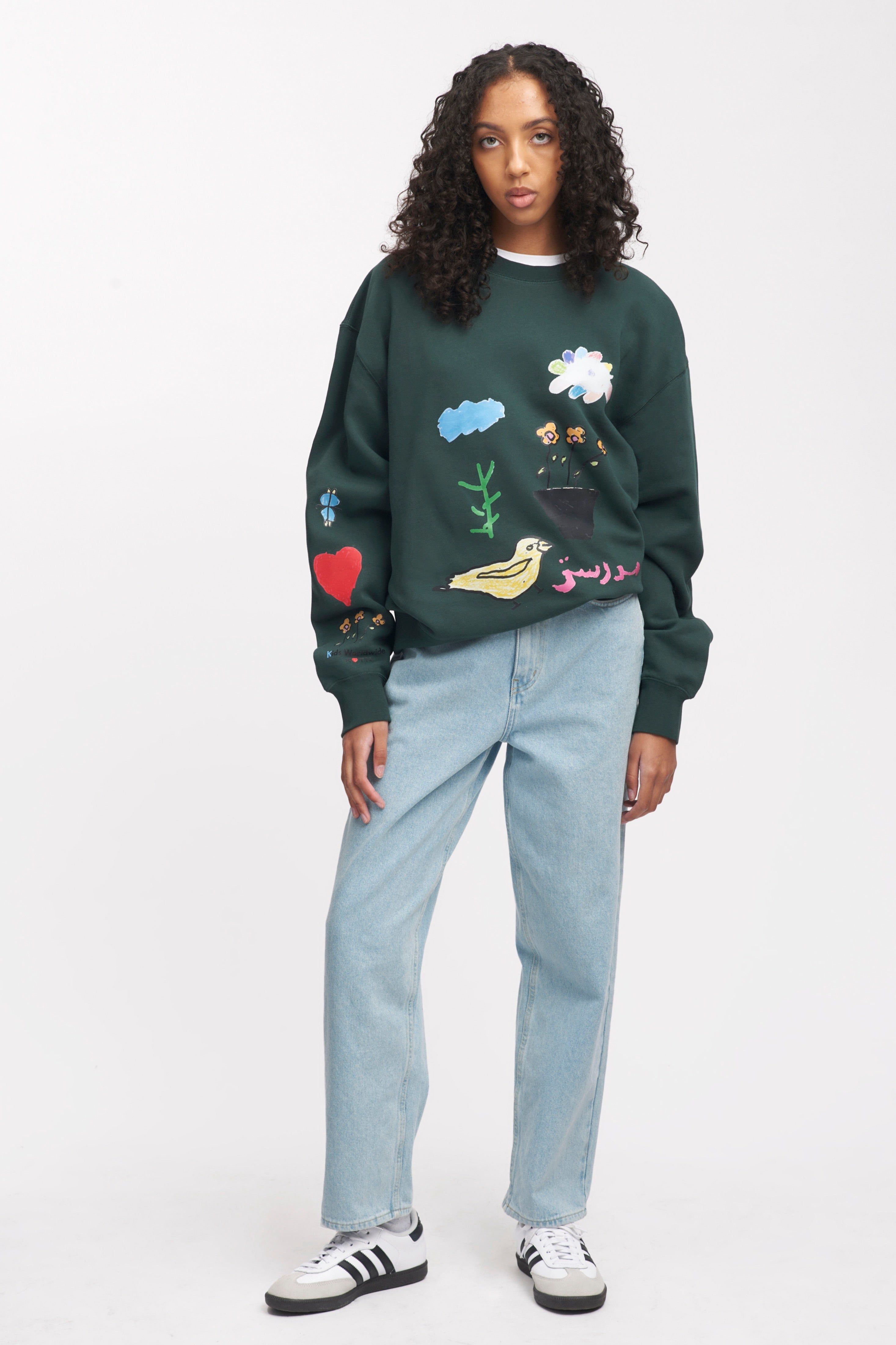 Kotn x KWW Love Collage Essential Sweatshirt in Racing Green sold by Kotn