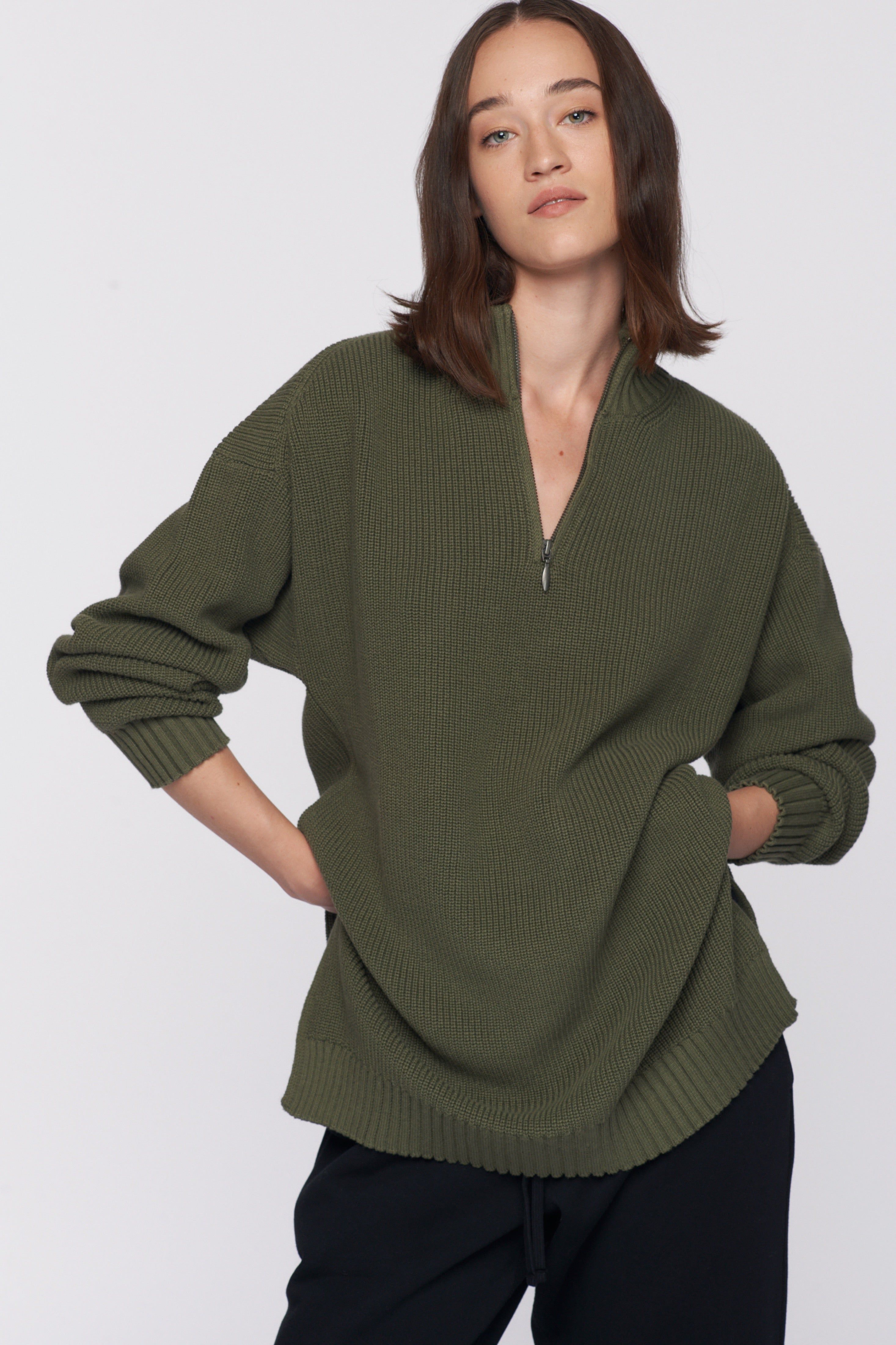 Women's Half-Zip Sweater in Fern sold by Kotn product image thumbnail 2