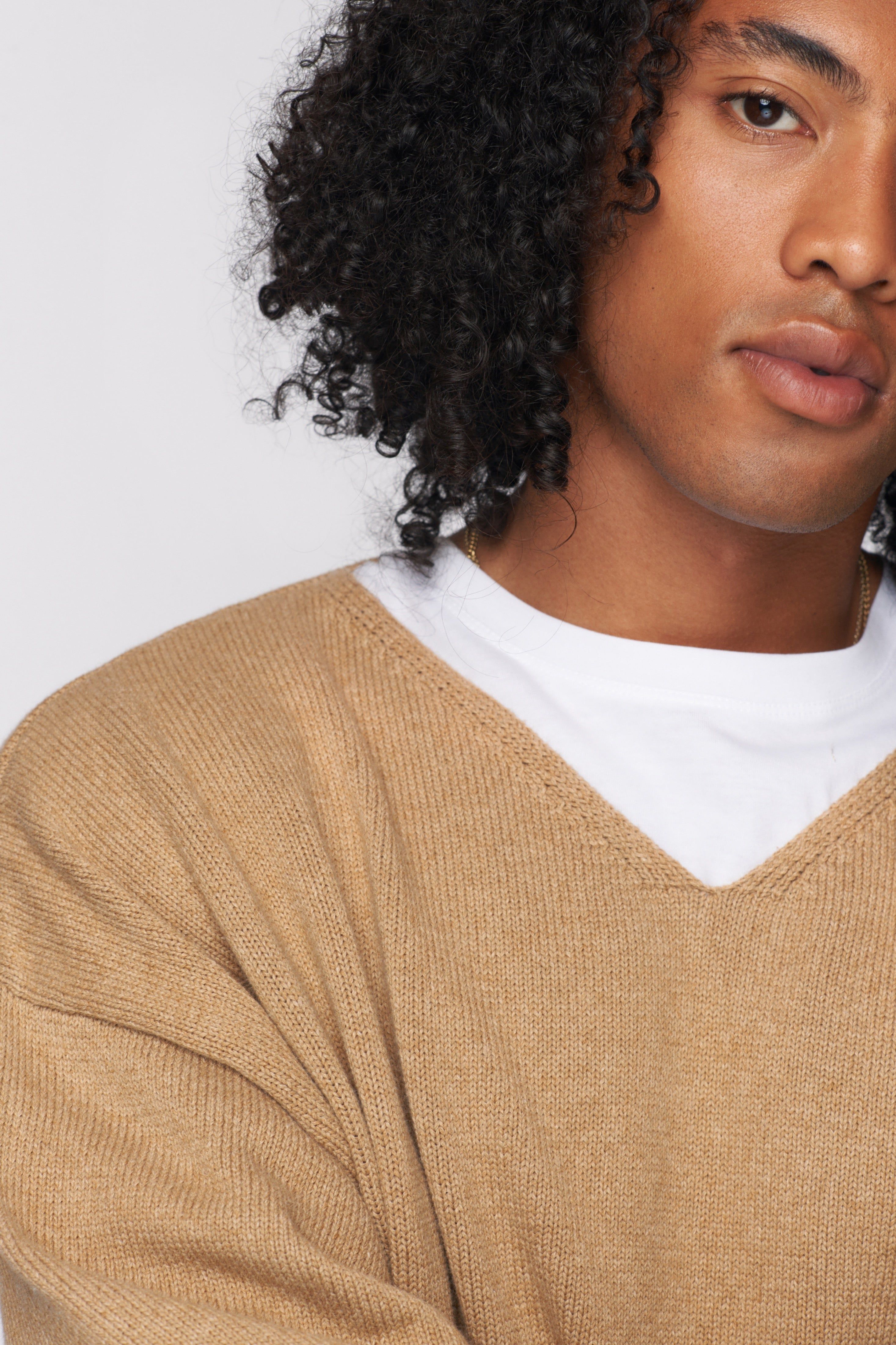 Men's Oversized V-Neck Sweater in Caramel sold by Kotn product image thumbnail 4