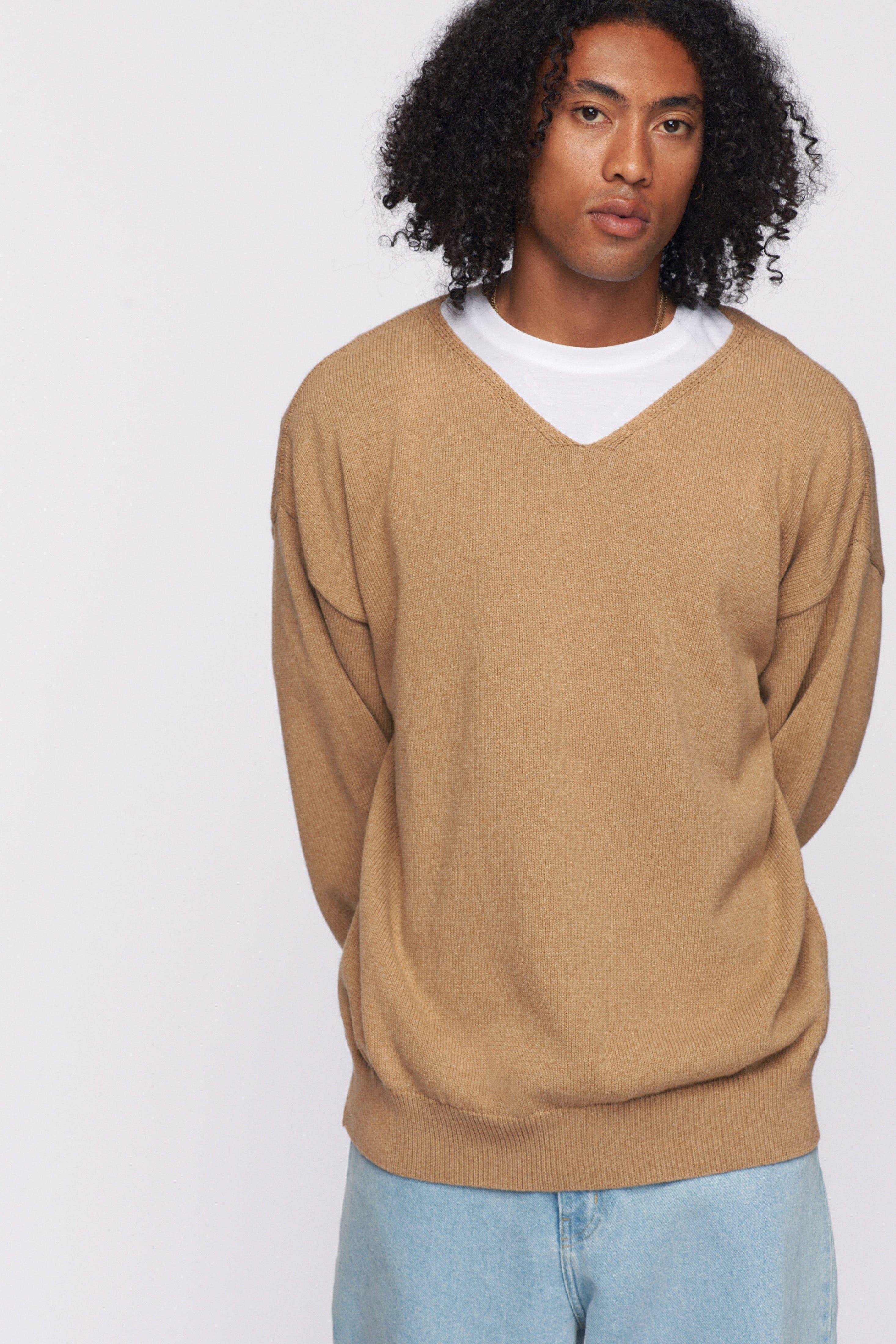 Men's Oversized V-Neck Sweater in Caramel sold by Kotn product image thumbnail 2