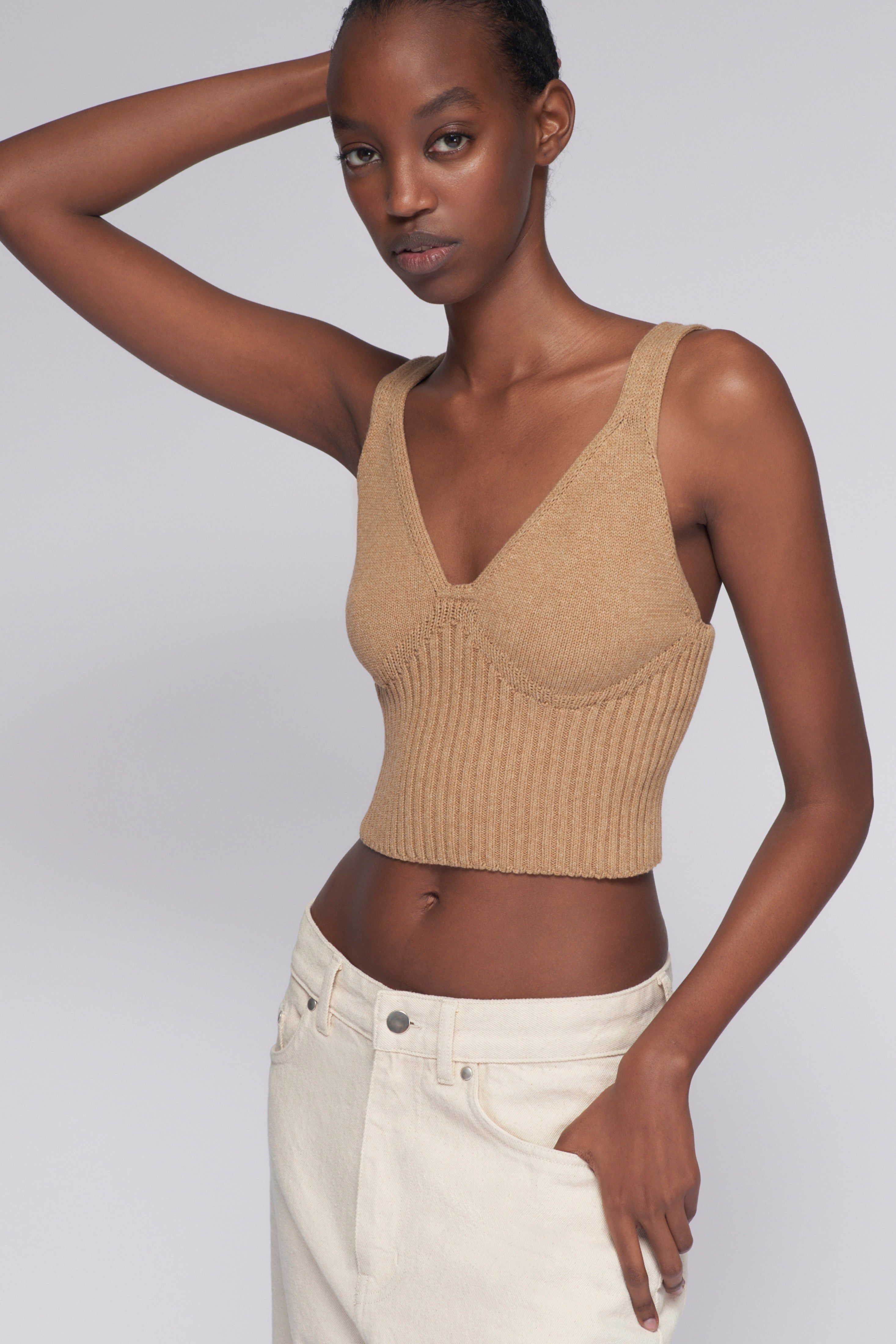 Women's Knit Crop Tank in Caramel sold by Kotn product image thumbnail 2