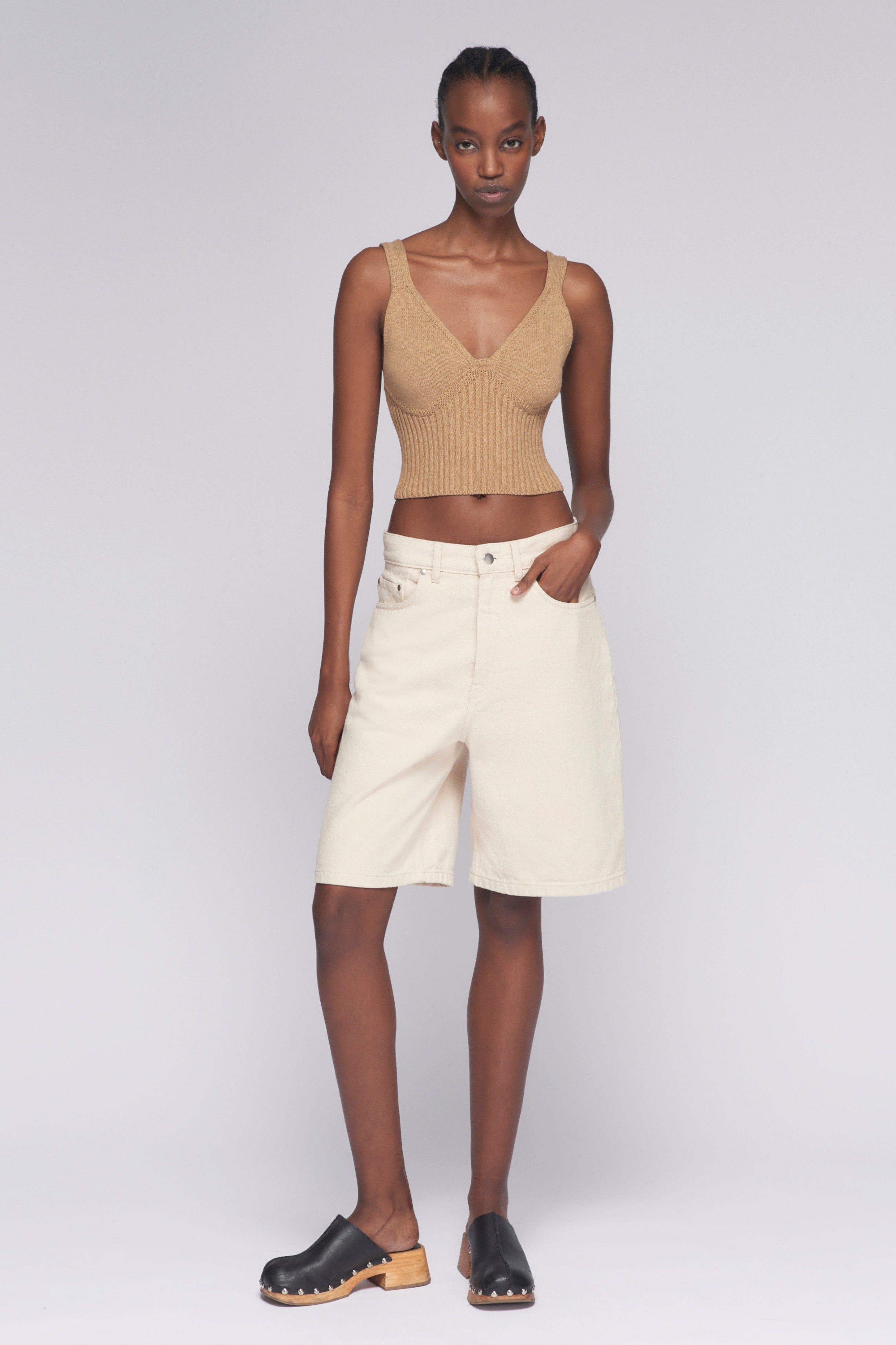 Women's Knit Crop Tank in Caramel sold by Kotn
