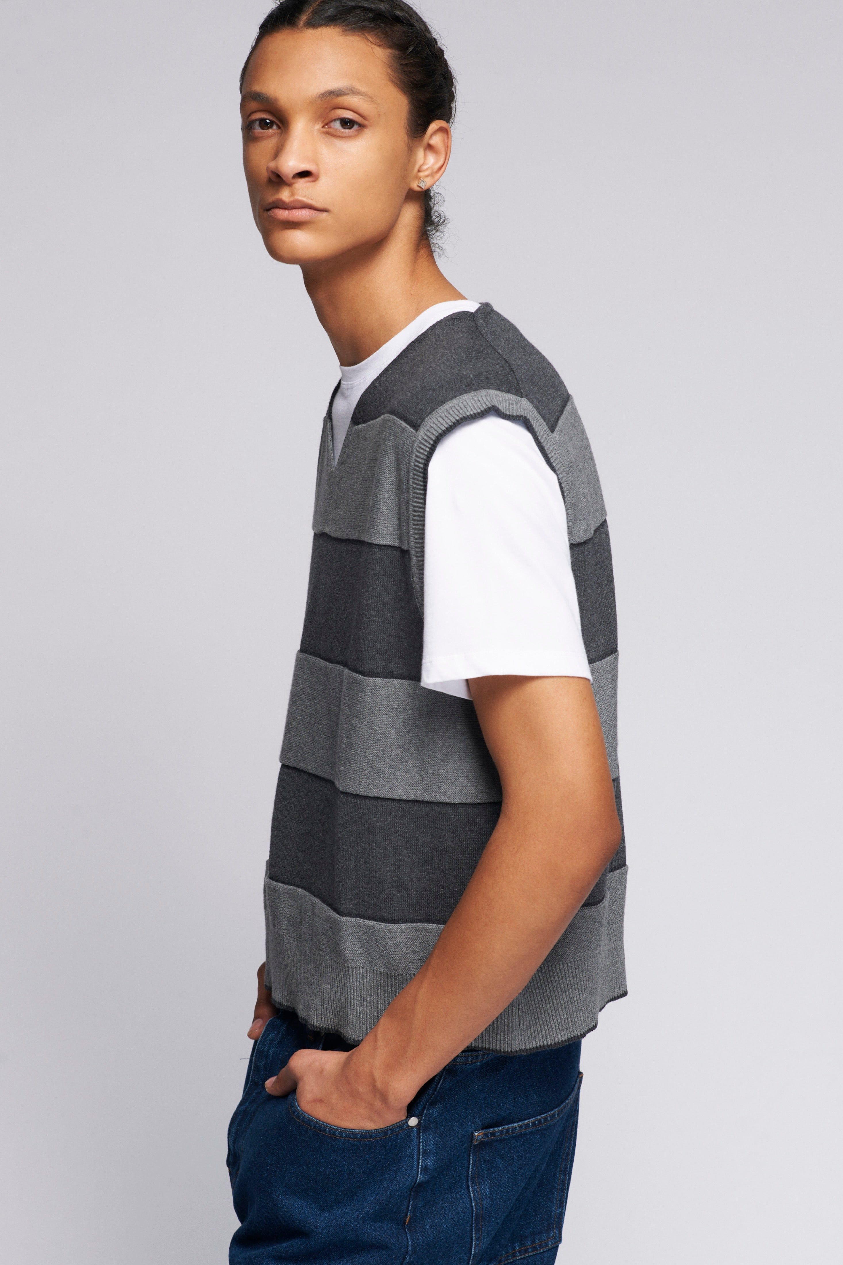 Men's Fine Knit Vest in Charcoal Stripe sold by Kotn product image thumbnail 3
