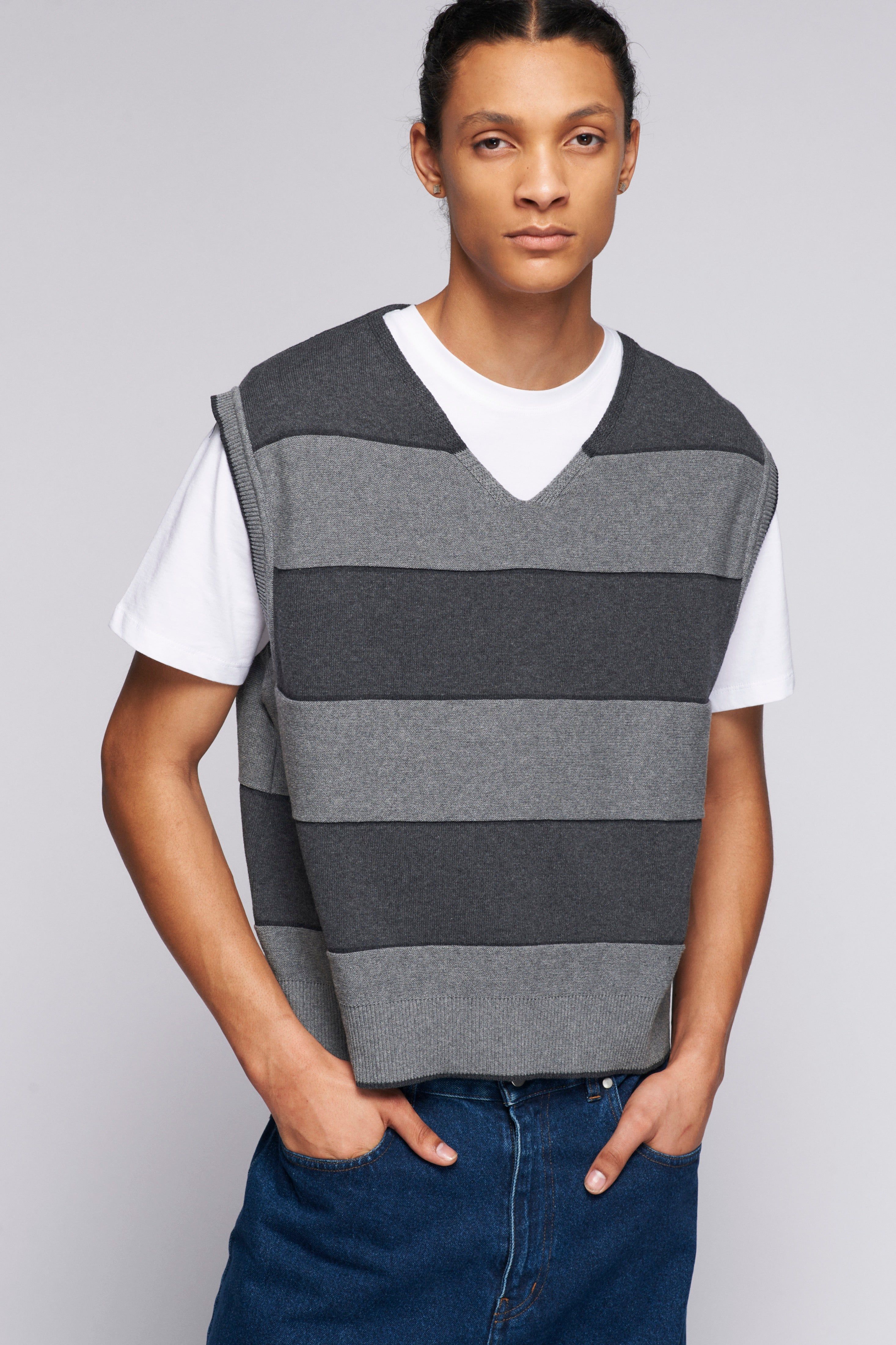 Men's Fine Knit Vest in Charcoal Stripe sold by Kotn product image thumbnail 2
