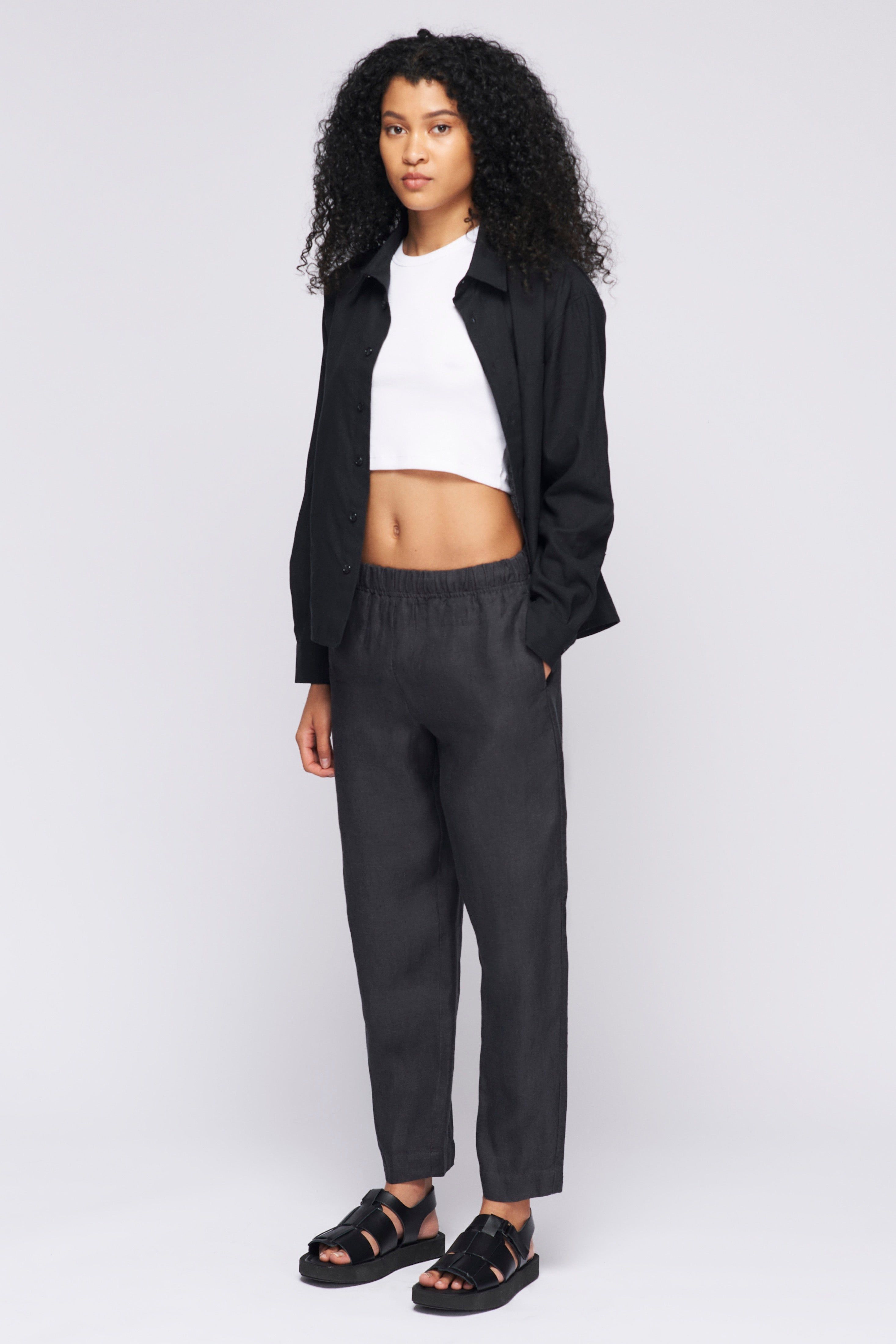 Unisex Cairo Linen Pant in Black sold by Kotn