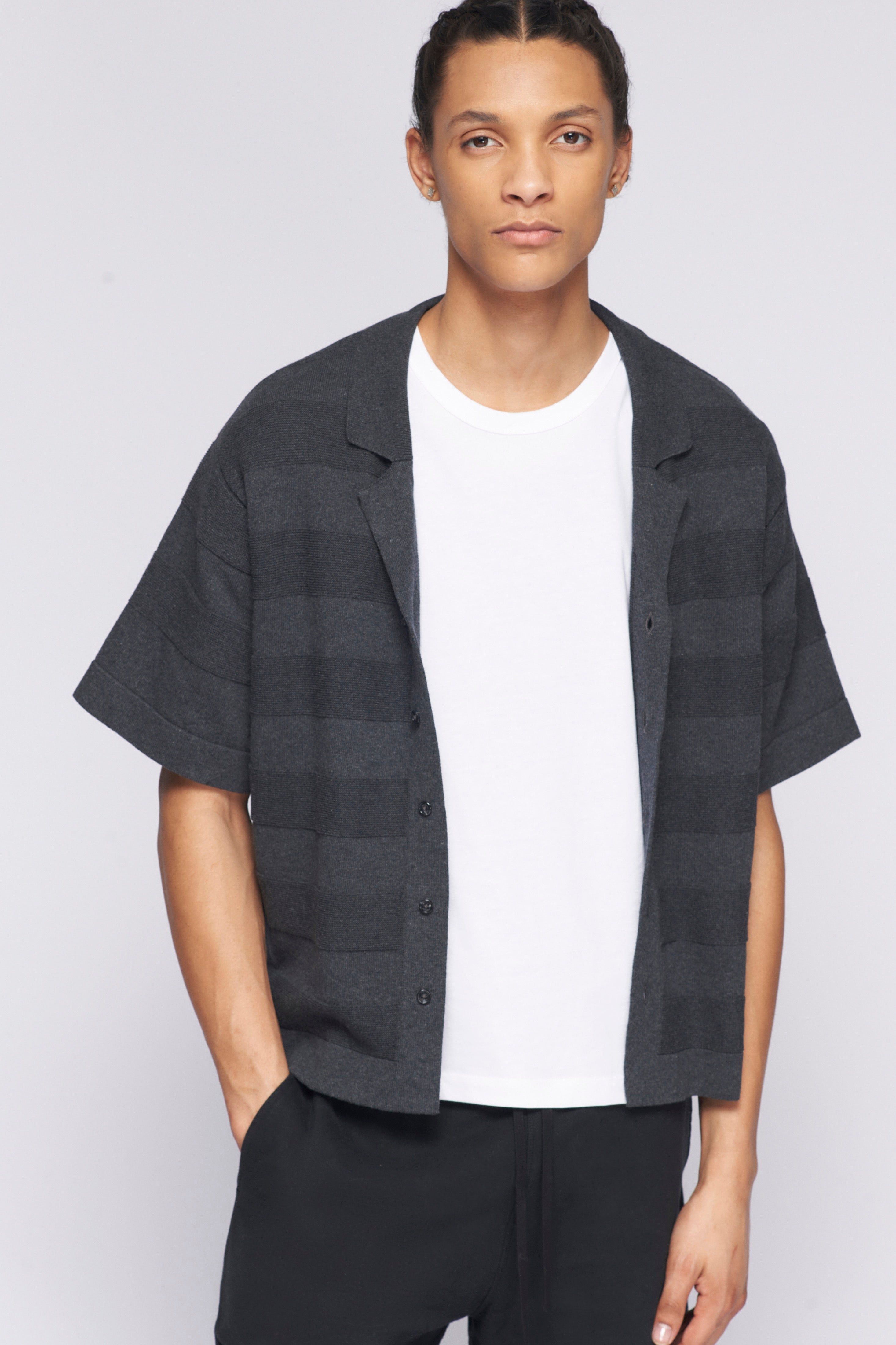 Men's Fine Knit Shirt in Charcoal Melange sold by Kotn product image thumbnail 3